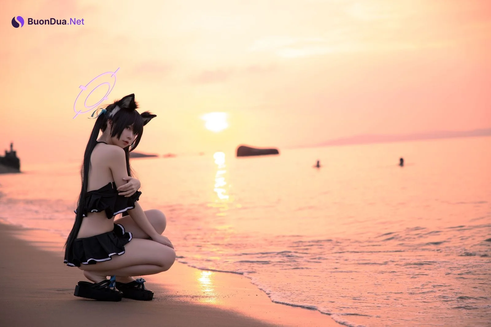 Cosplay G44不会受伤 碧蓝档案 黑見芹香 海边泳装 - Photo 5