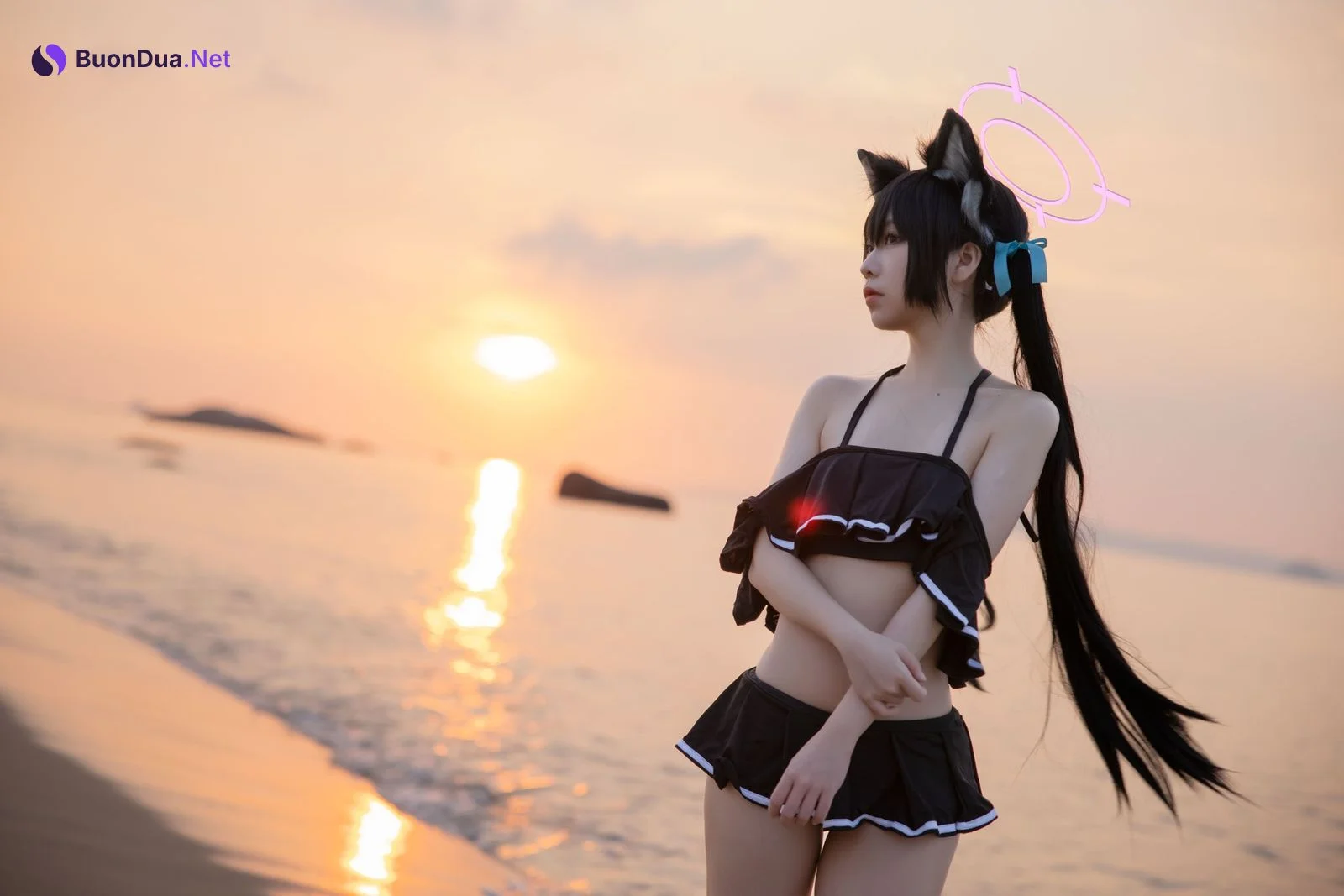 Cosplay G44不会受伤 碧蓝档案 黑見芹香 海边泳装 - Photo 7