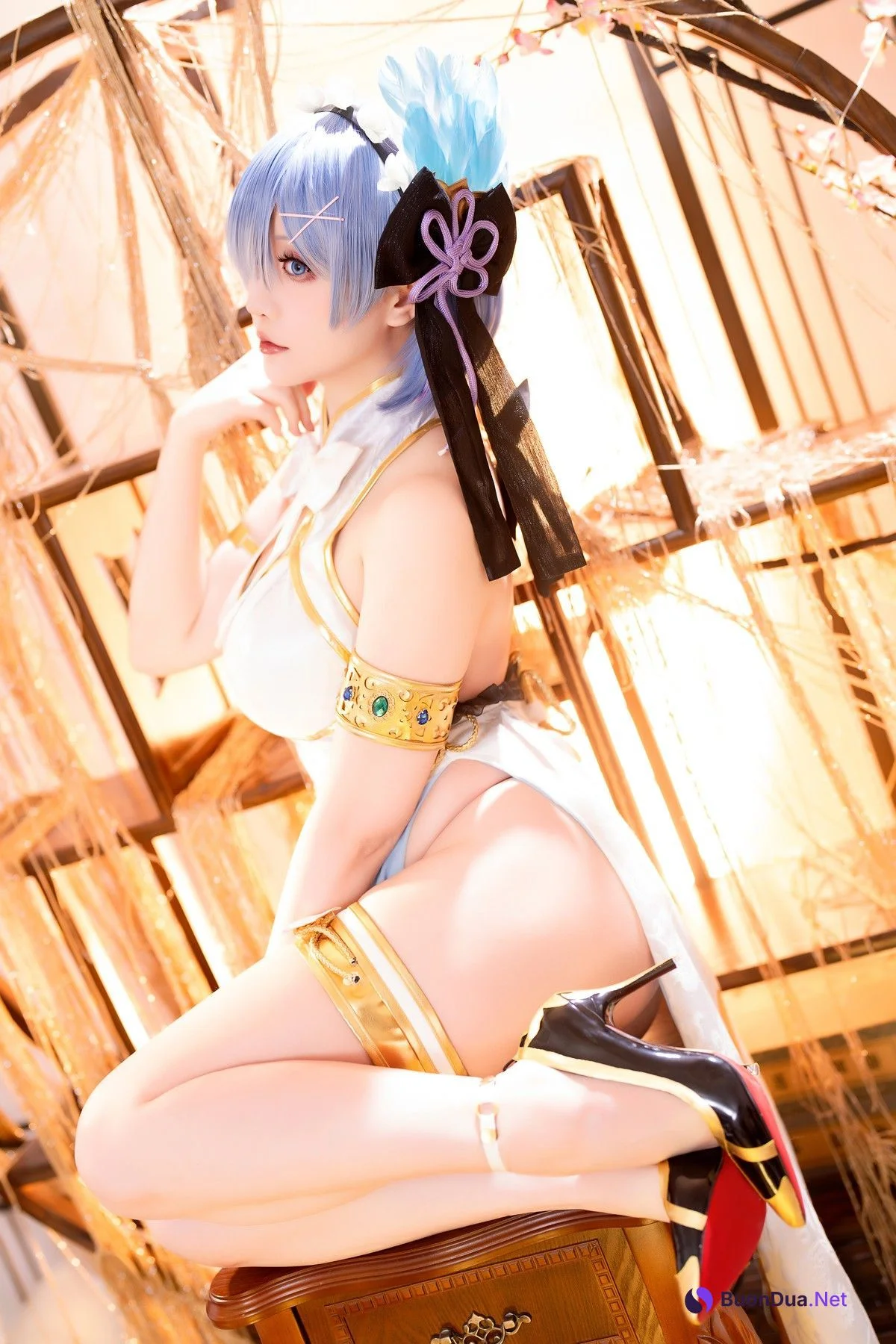 Cosplay 星之迟迟Hoshilily 蕾姆旗袍 - Photo 12