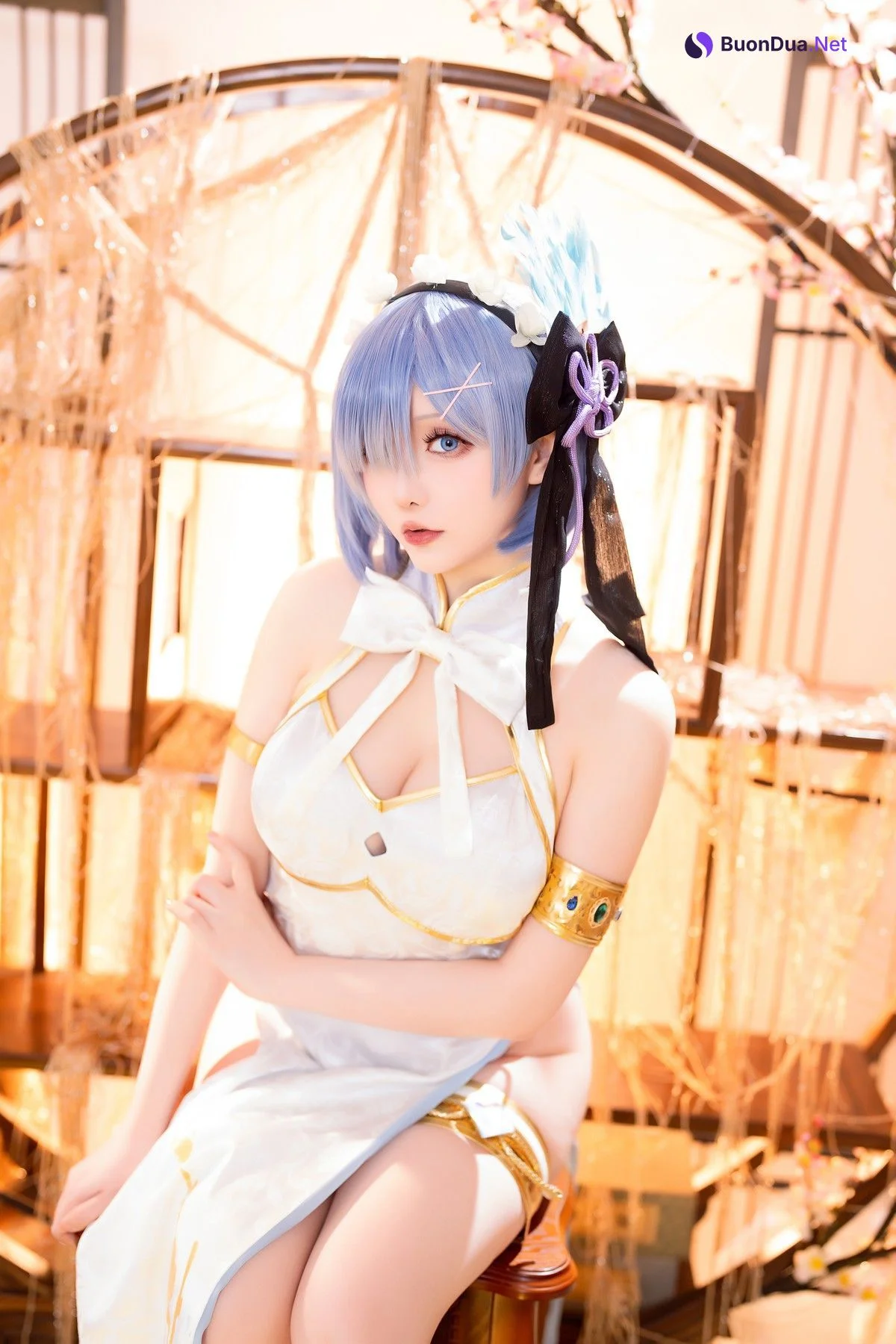 Cosplay 星之迟迟Hoshilily 蕾姆旗袍 - Photo 13