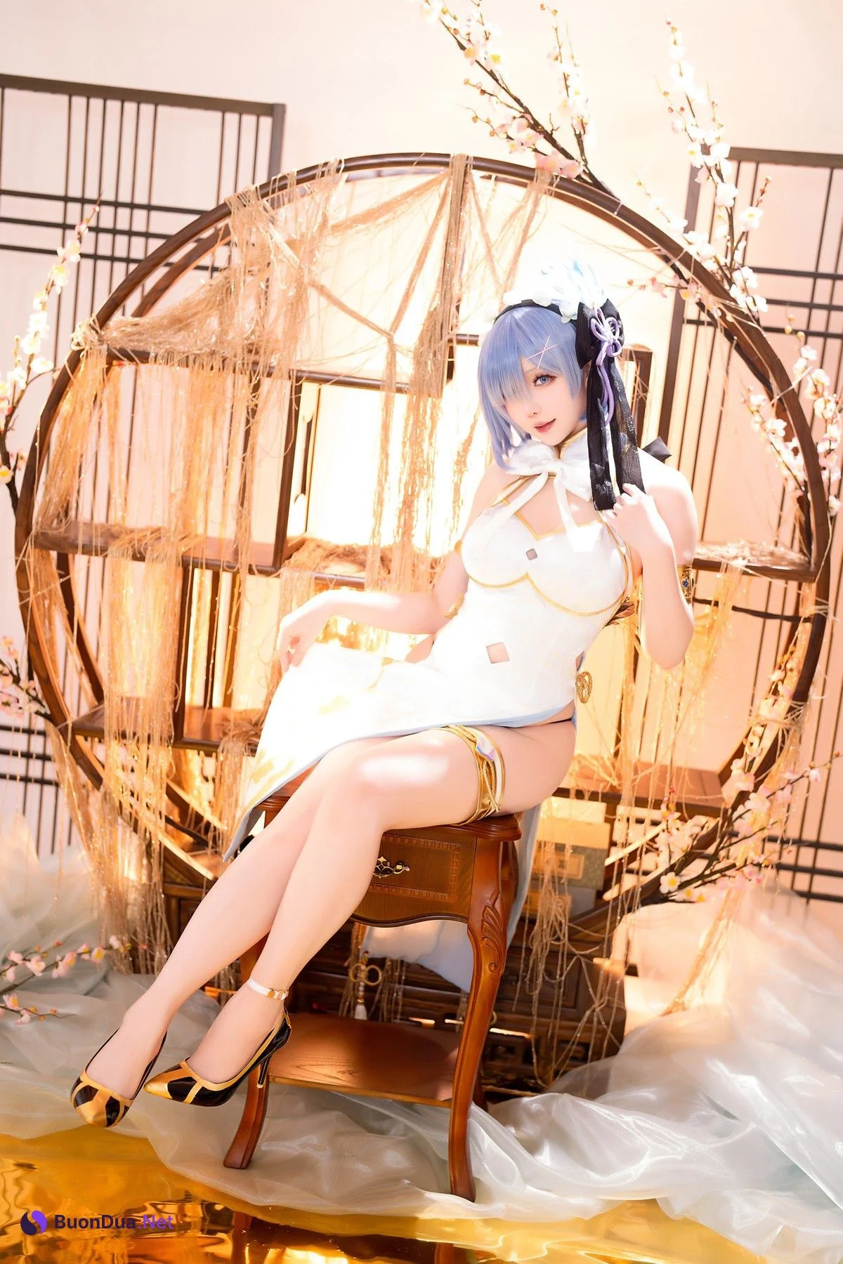 Cosplay 星之迟迟Hoshilily 蕾姆旗袍 - Photo 14
