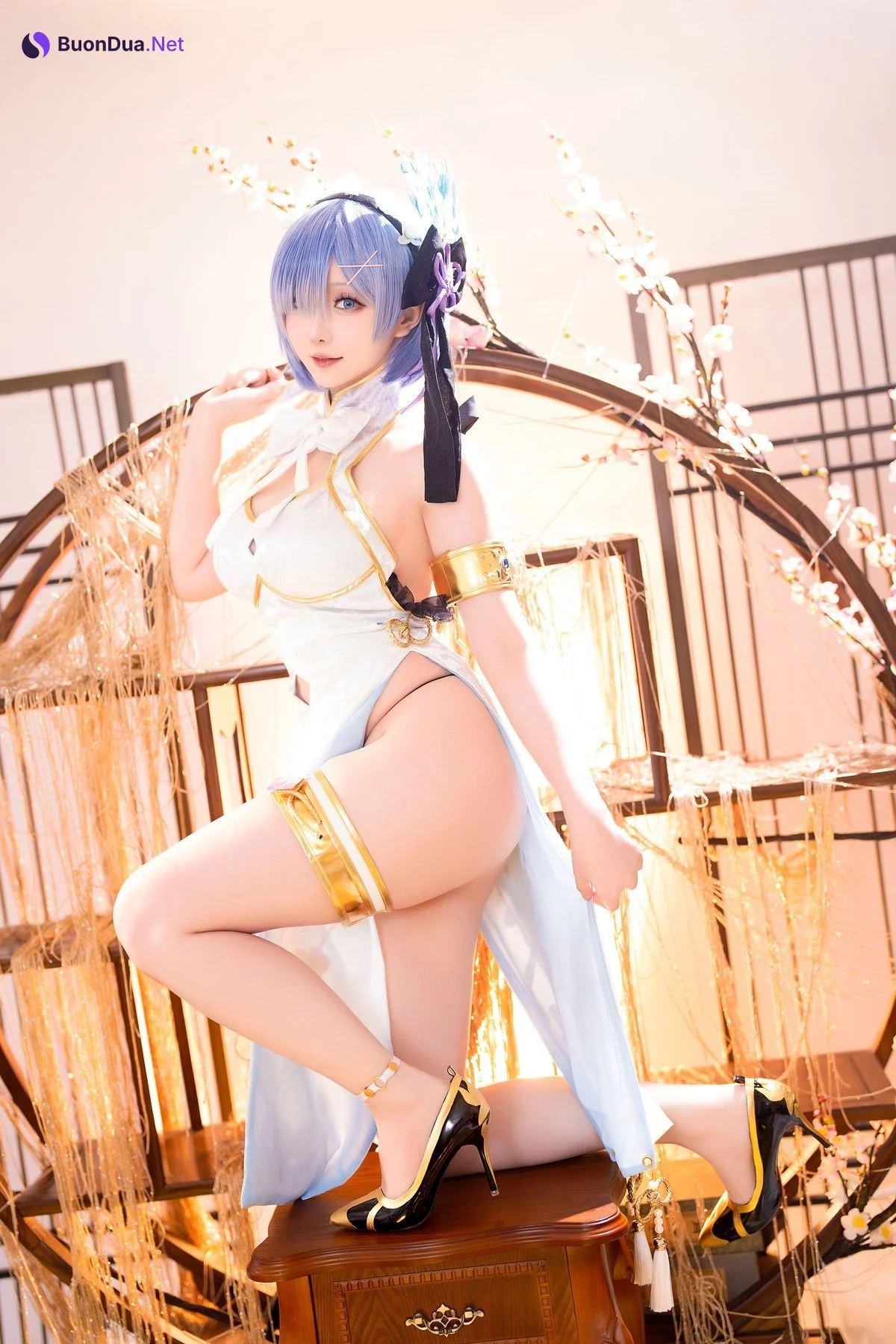 Cosplay 星之迟迟Hoshilily 蕾姆旗袍 - Photo 16