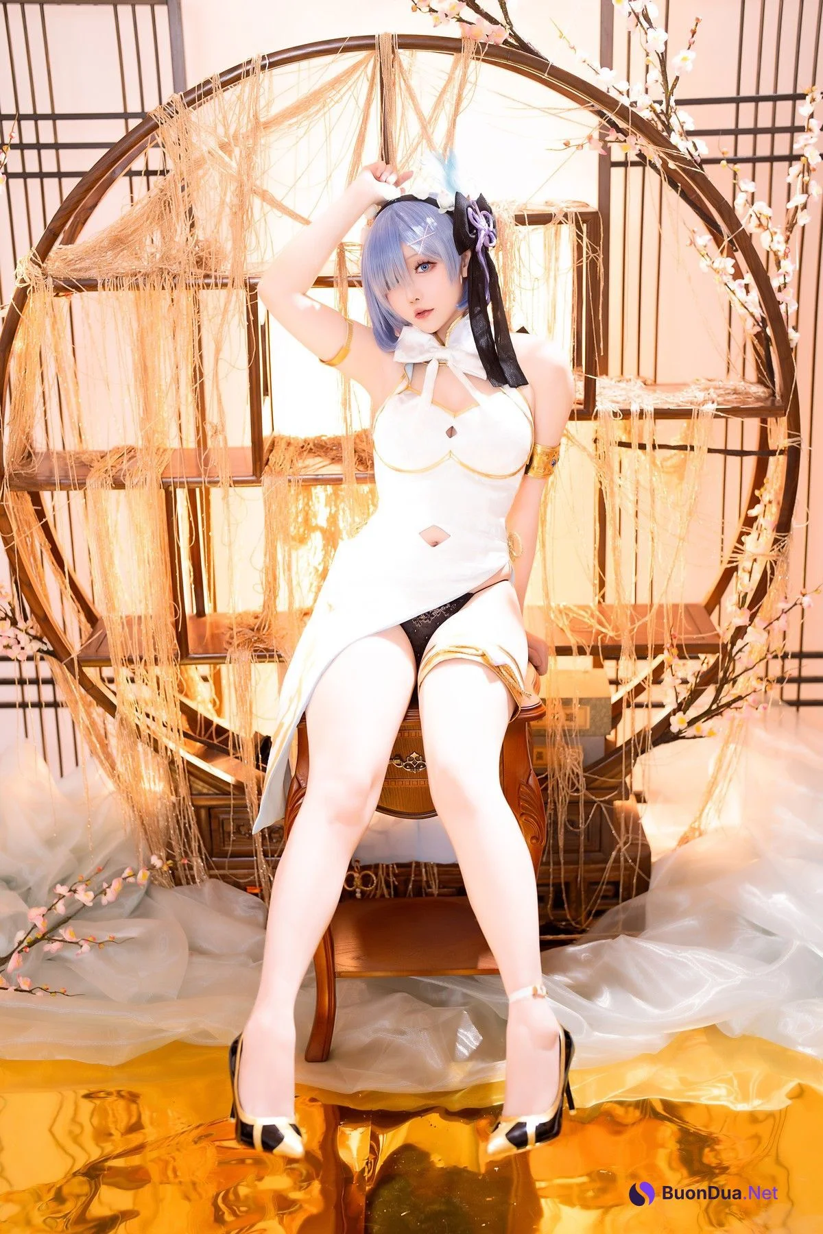 Cosplay 星之迟迟Hoshilily 蕾姆旗袍 - Photo 19
