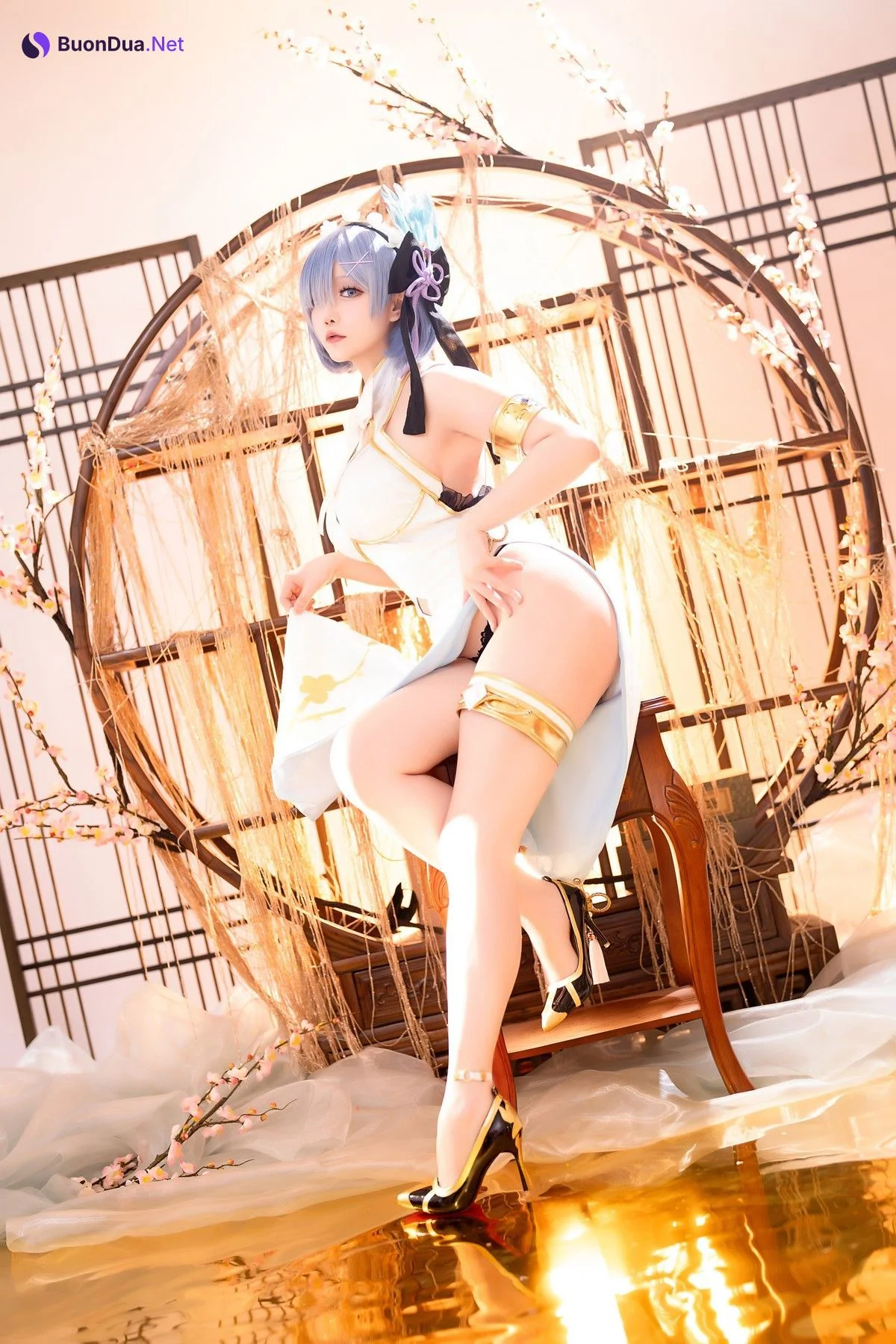 Cosplay 星之迟迟Hoshilily 蕾姆旗袍 - Photo 3