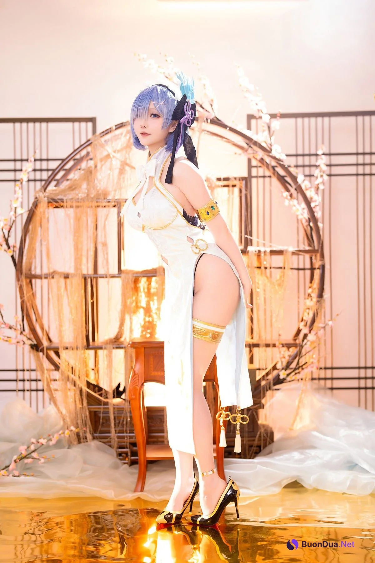 Cosplay 星之迟迟Hoshilily 蕾姆旗袍 - Photo 4