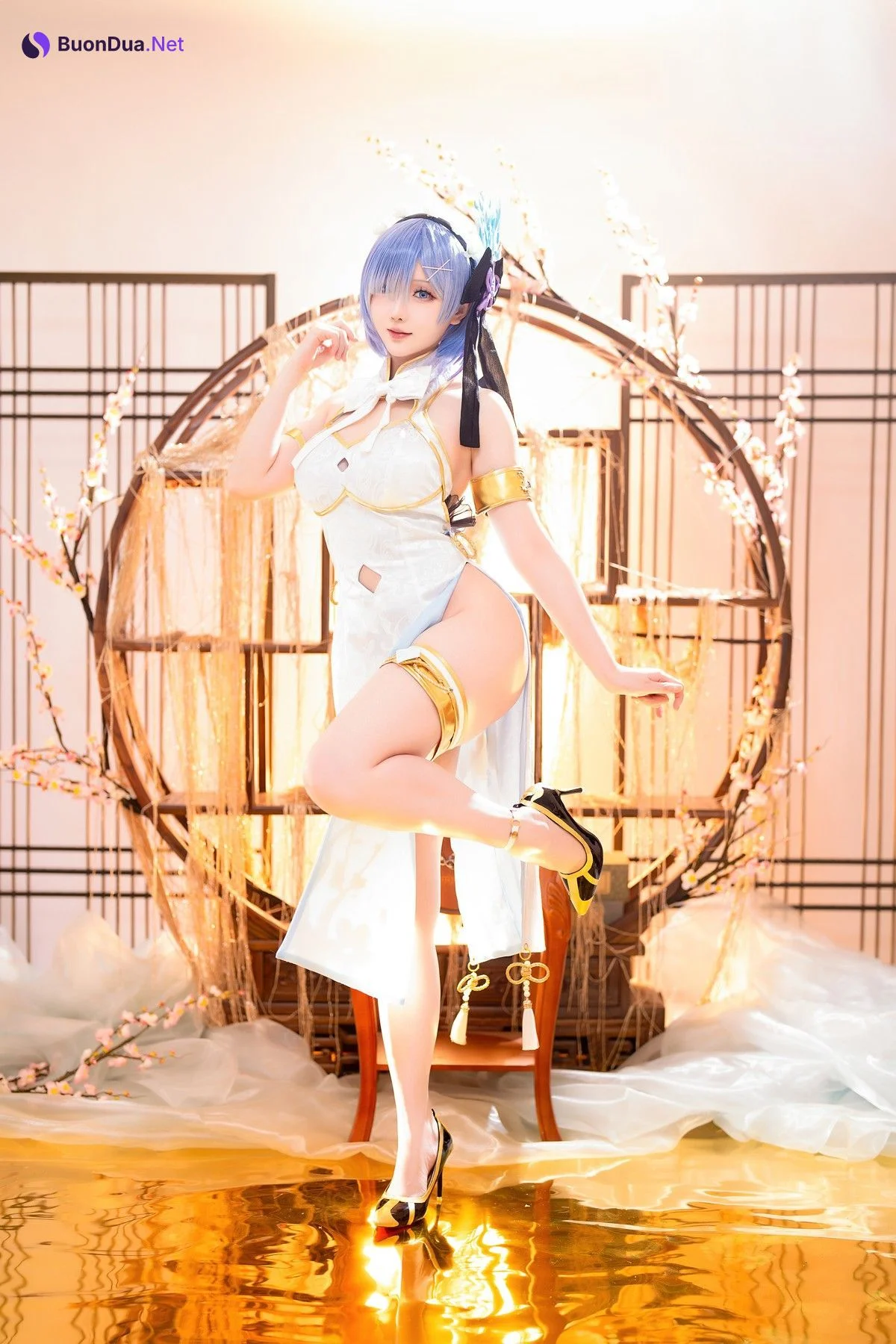 Cosplay 星之迟迟Hoshilily 蕾姆旗袍 - Photo 5