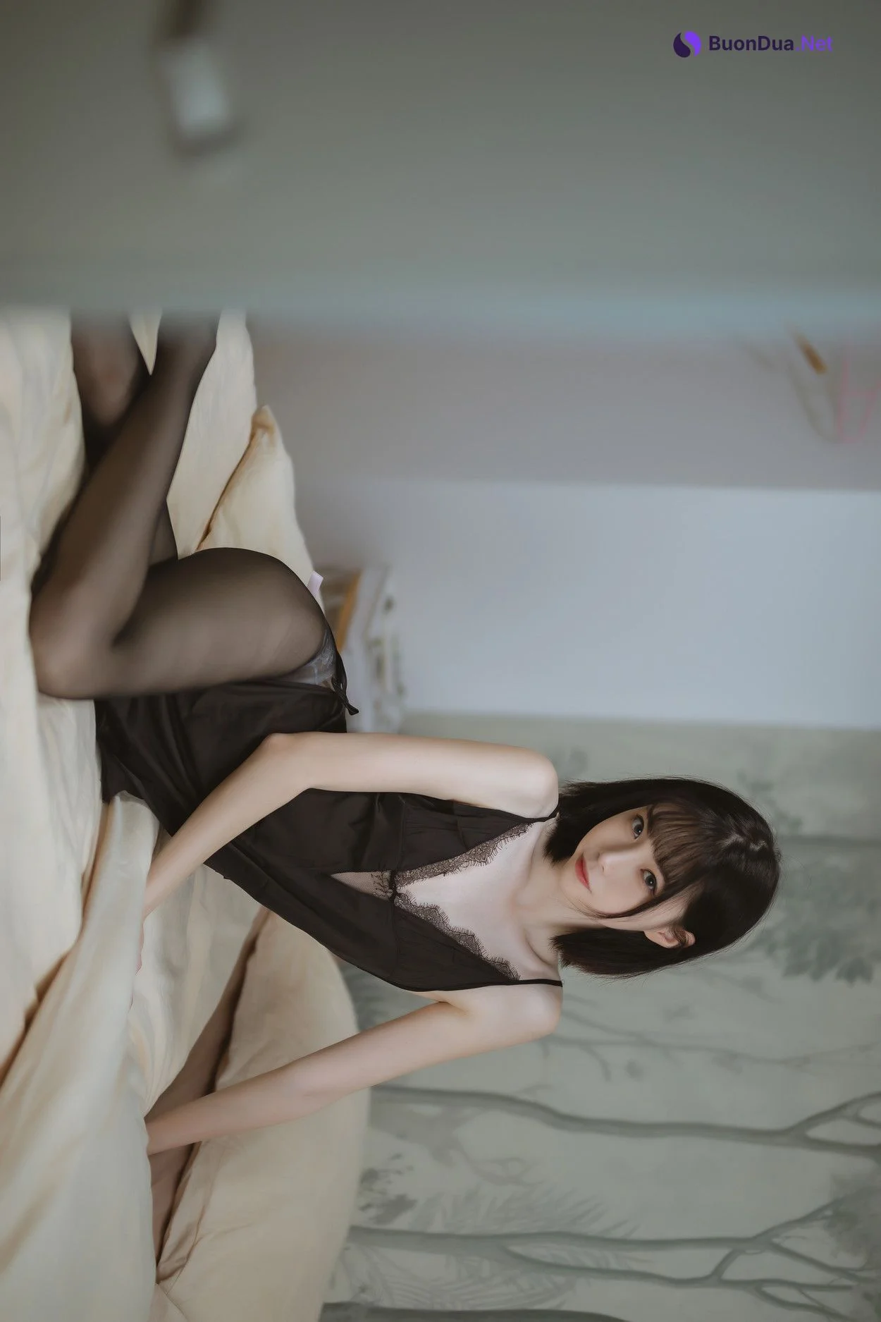 Cosplay 许岚LAN 黑色蕾丝睡衣 - 写真 16