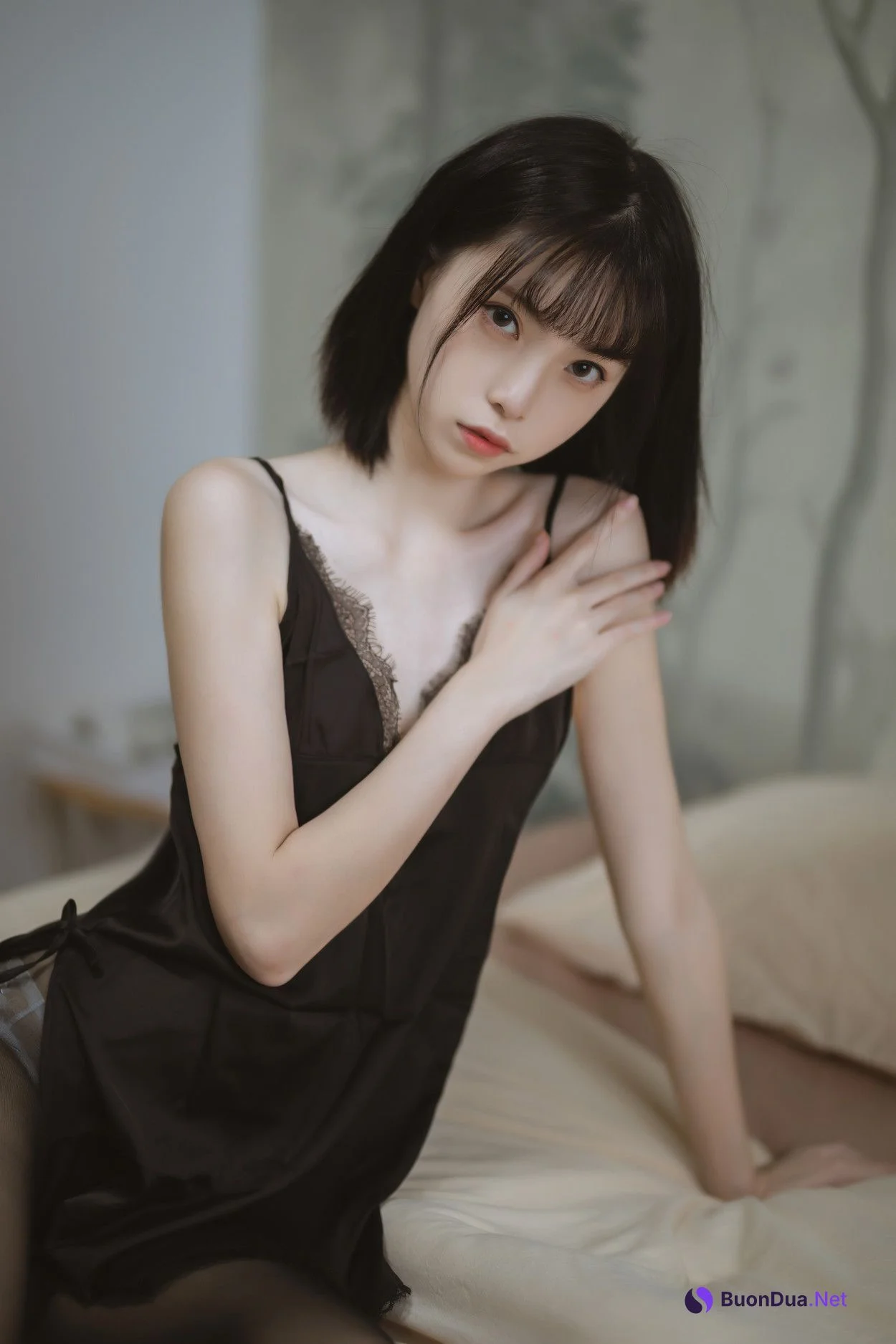 Cosplay 许岚LAN 黑色蕾丝睡衣 - 写真 18
