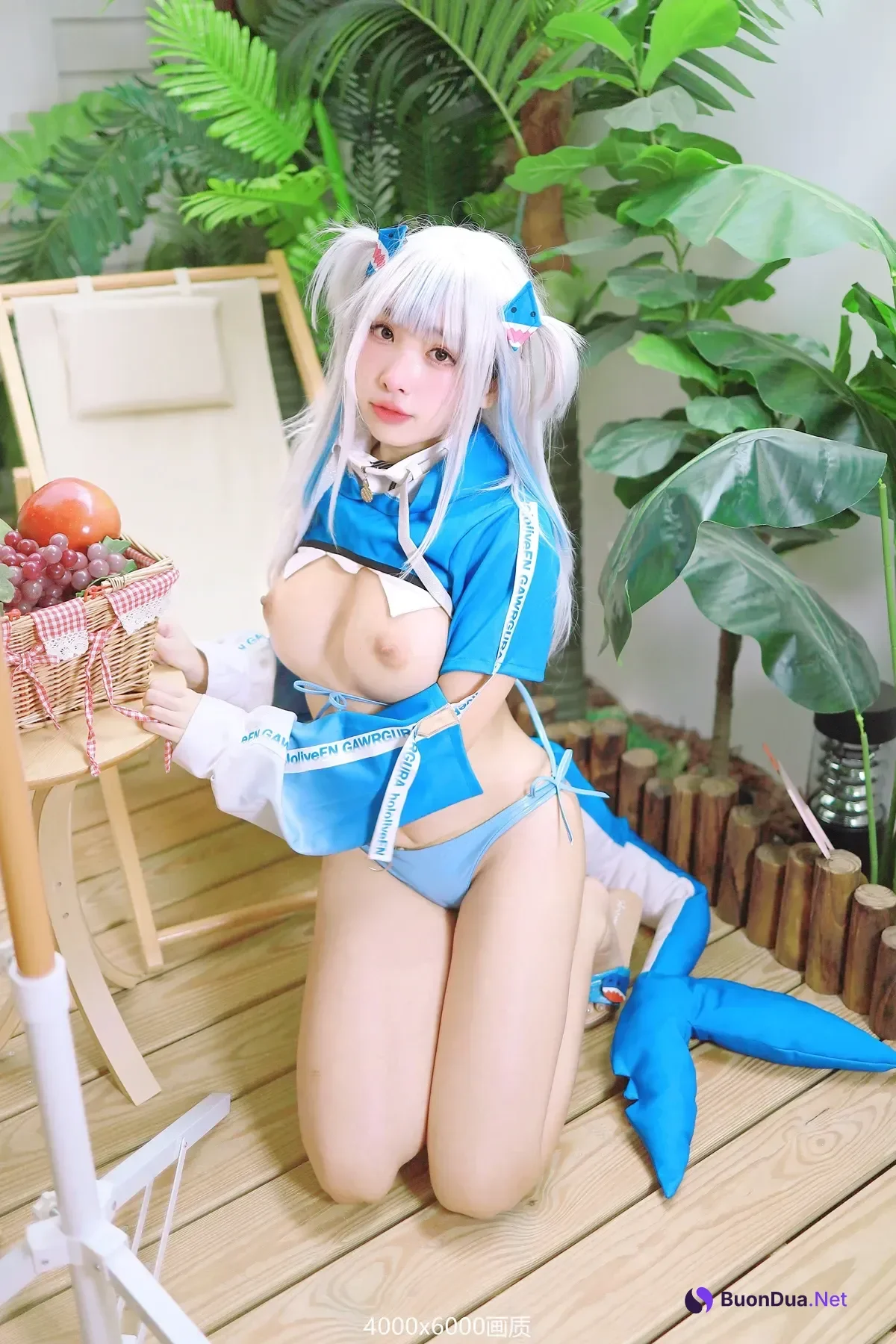 Cosplay 慕慕Momo – 鲨鱼制服 Gura - Photo 9