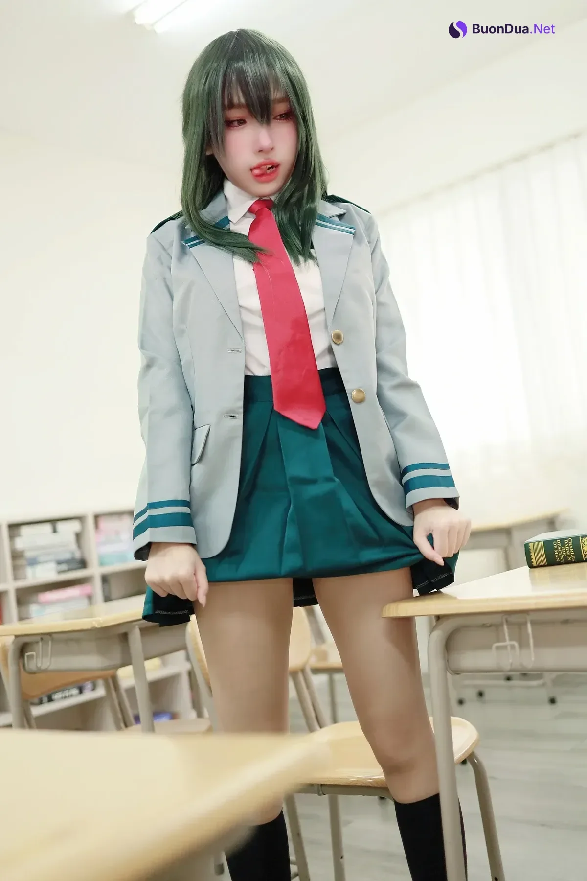 Cosplay 慕慕Momo – 剎那 Setsuna + 蛙吹梅雨 學生服 Asui Tsuyu - Photo 12