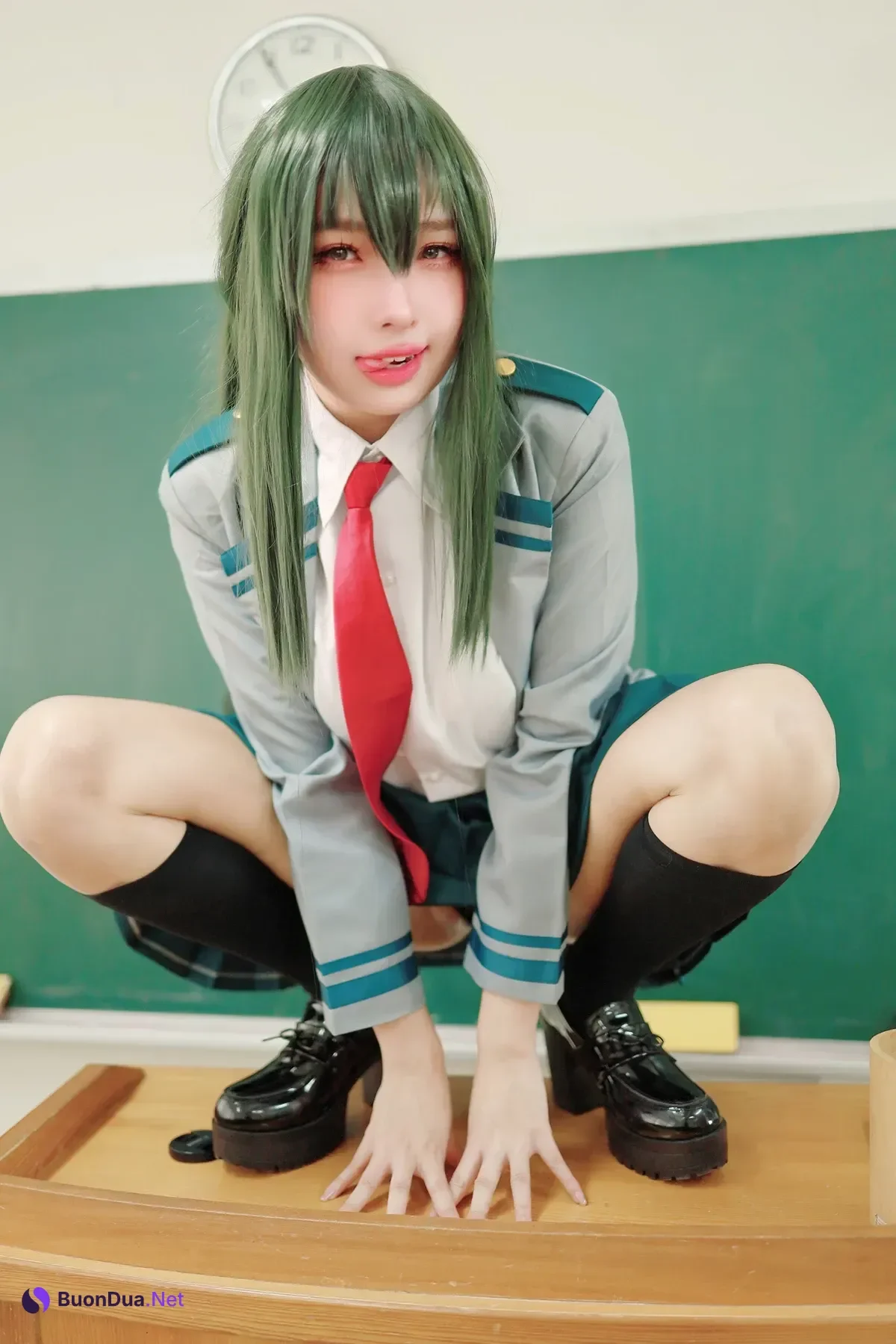 Cosplay 慕慕Momo – 剎那 Setsuna + 蛙吹梅雨 學生服 Asui Tsuyu - Photo 5