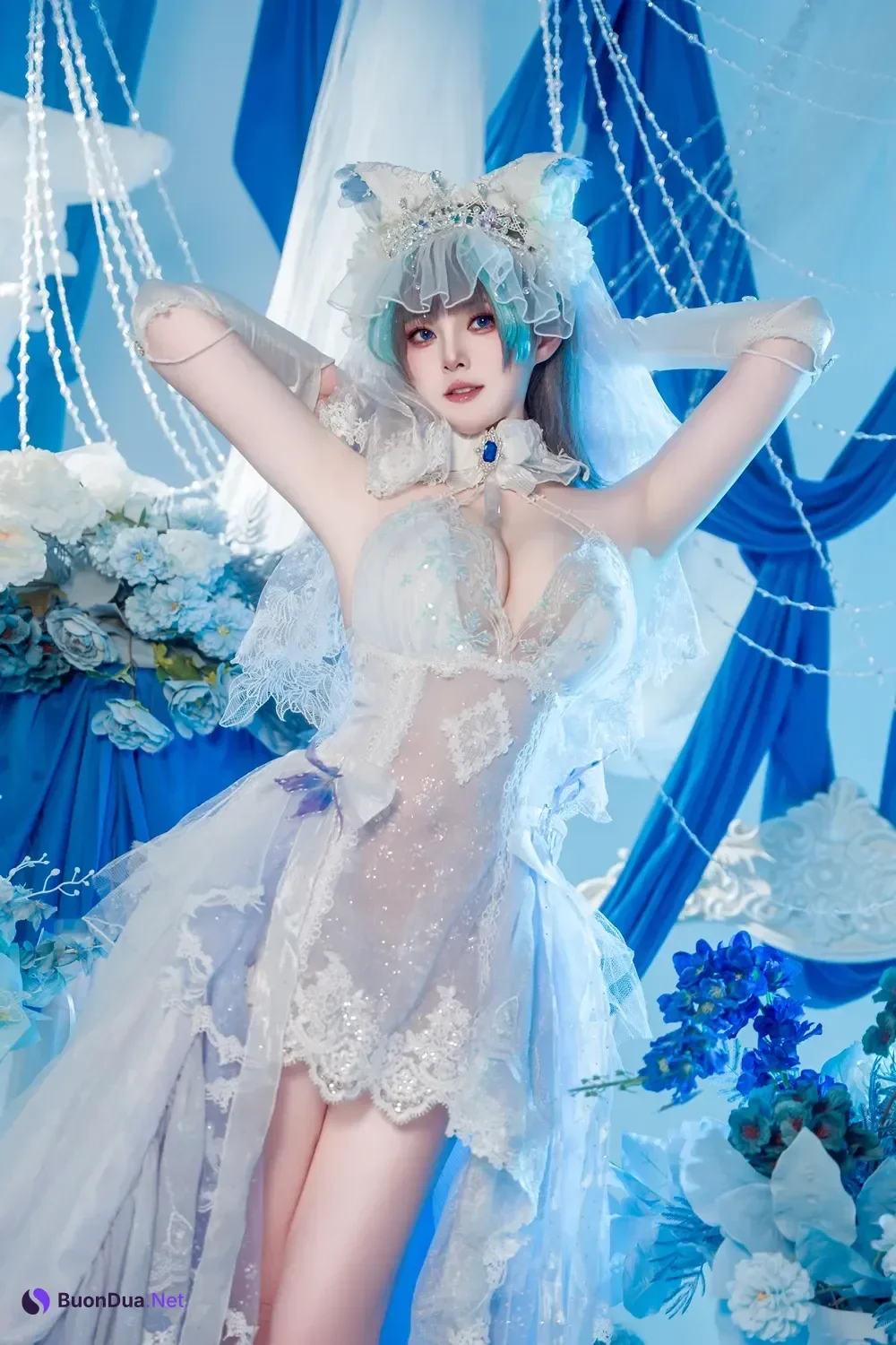Cosplay Natsuko夏夏子 – 碧蓝航线 柴郡婚纱 - Photo 10