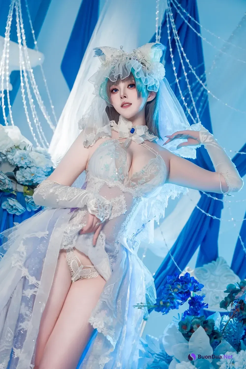 Cosplay Natsuko夏夏子 – 碧蓝航线 柴郡婚纱 - Photo 11