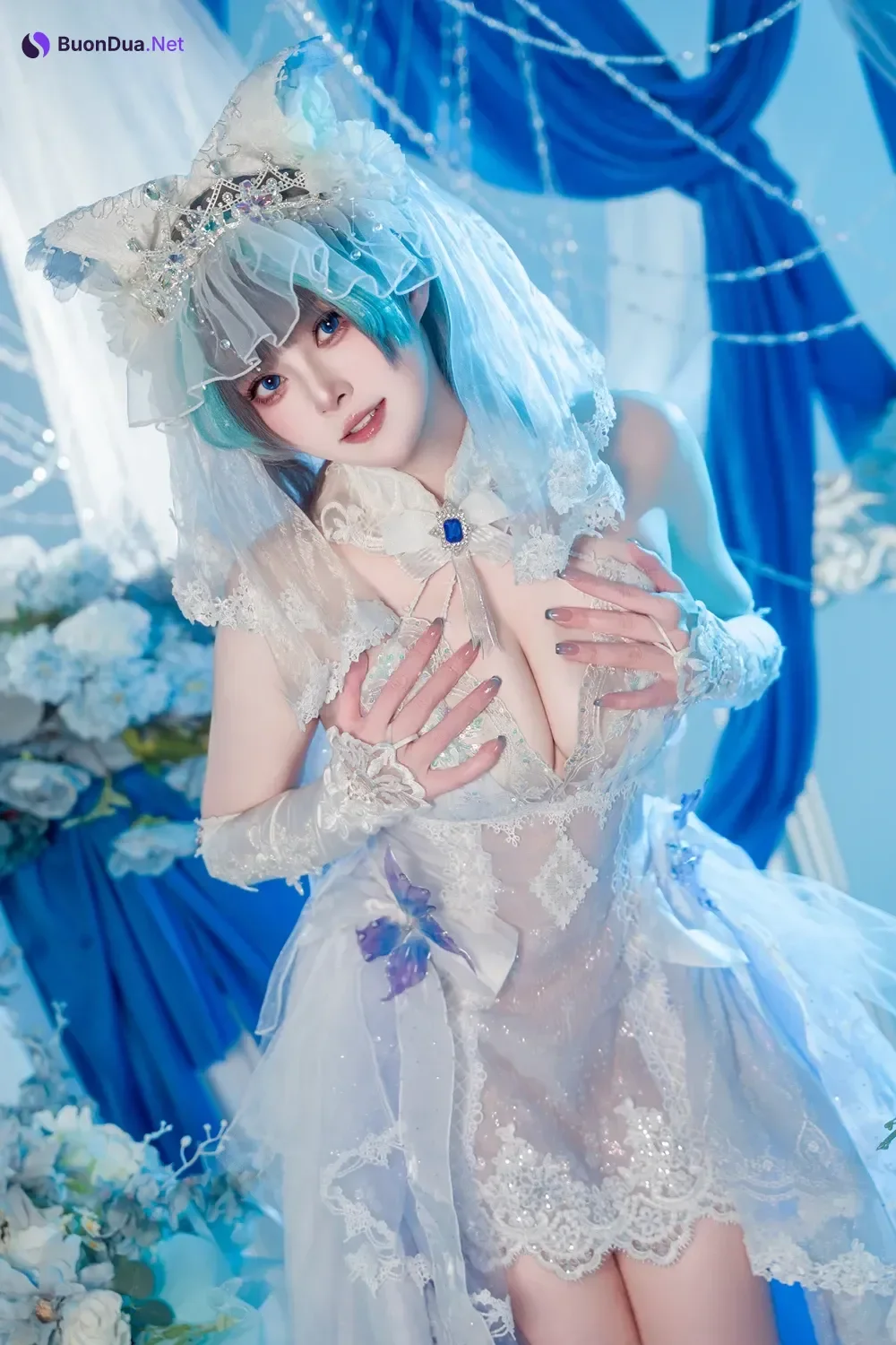 Cosplay Natsuko夏夏子 – 碧蓝航线 柴郡婚纱 - Photo 12
