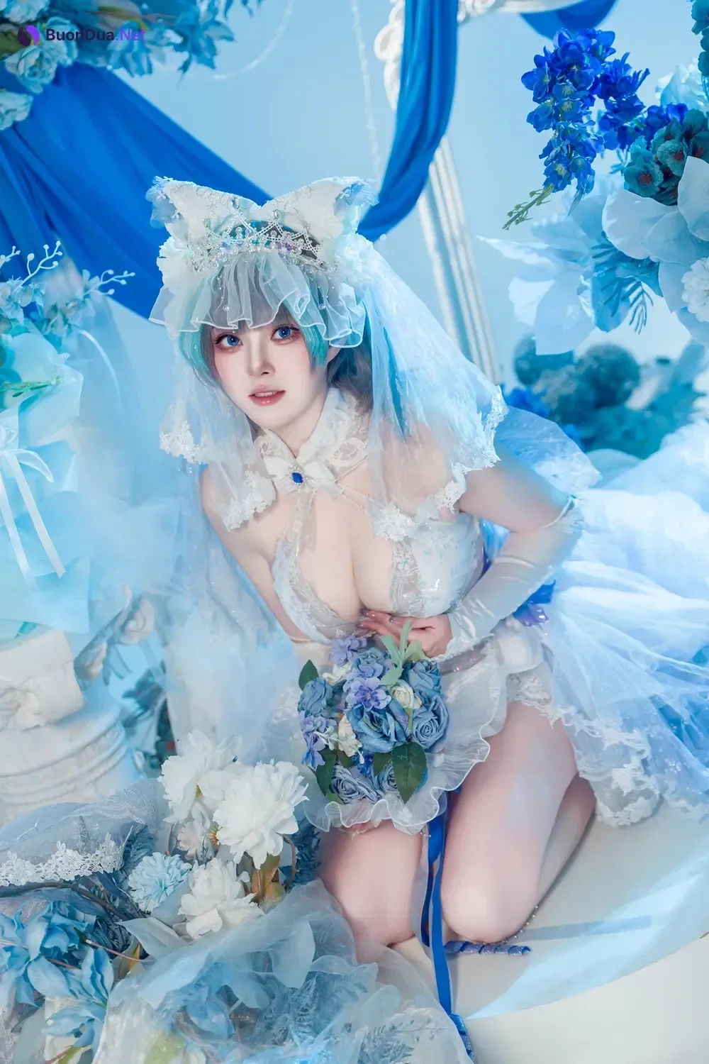 Cosplay Natsuko夏夏子 – 碧蓝航线 柴郡婚纱 - Photo 13