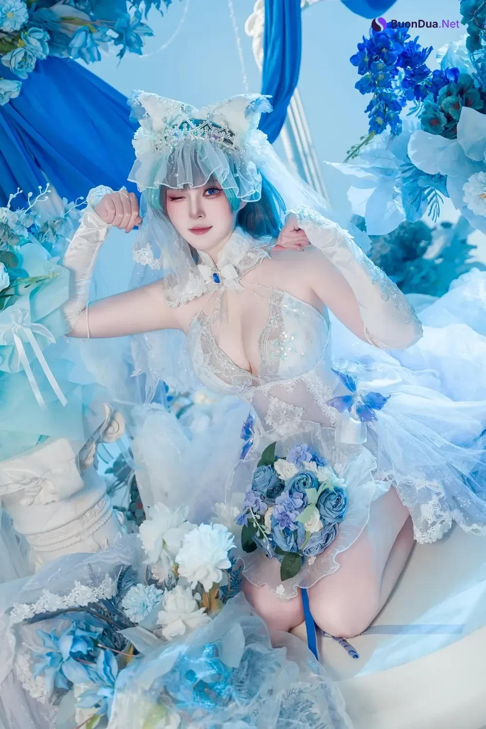 Cosplay Natsuko夏夏子 – 碧蓝航线 柴郡婚纱 - Photo 14