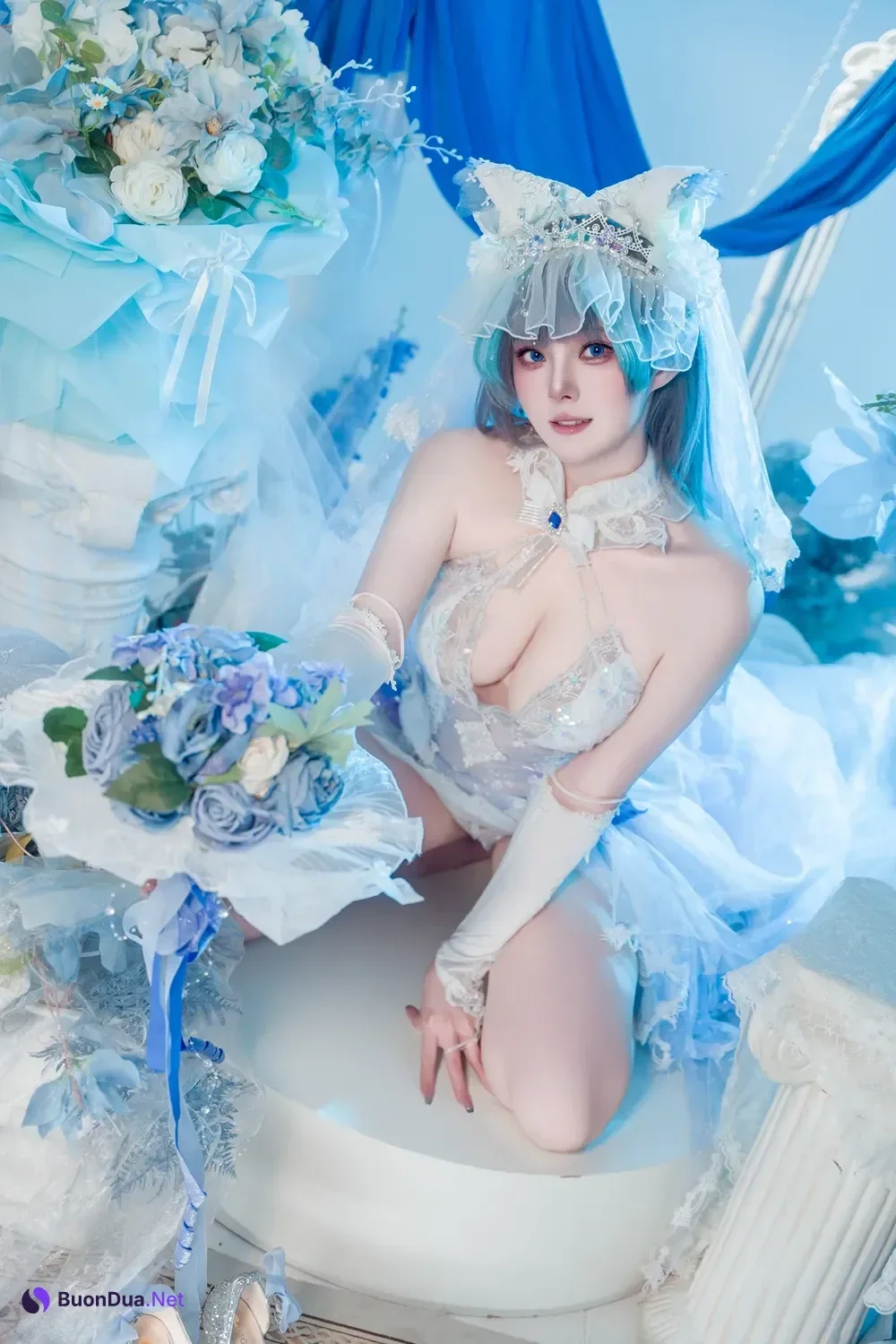Cosplay Natsuko夏夏子 – 碧蓝航线 柴郡婚纱 - Photo 15