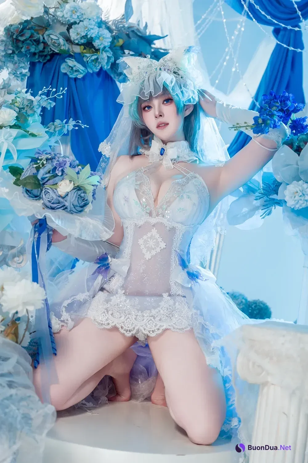 Cosplay Natsuko夏夏子 – 碧蓝航线 柴郡婚纱 - Photo 16