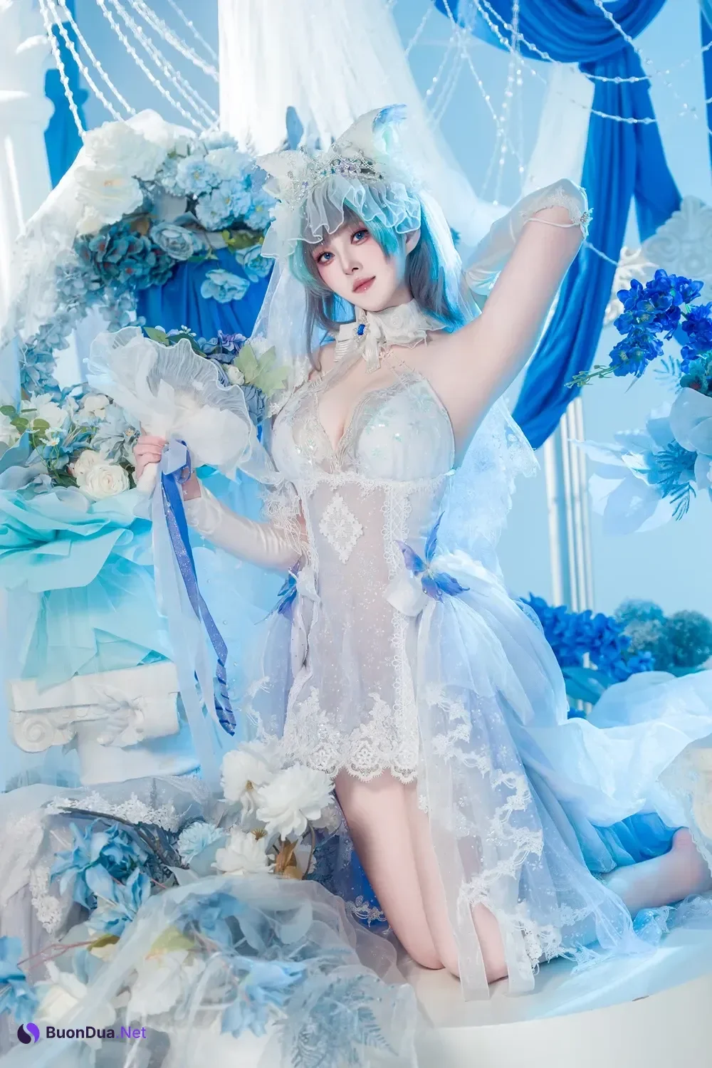 Cosplay Natsuko夏夏子 – 碧蓝航线 柴郡婚纱 - Photo 17