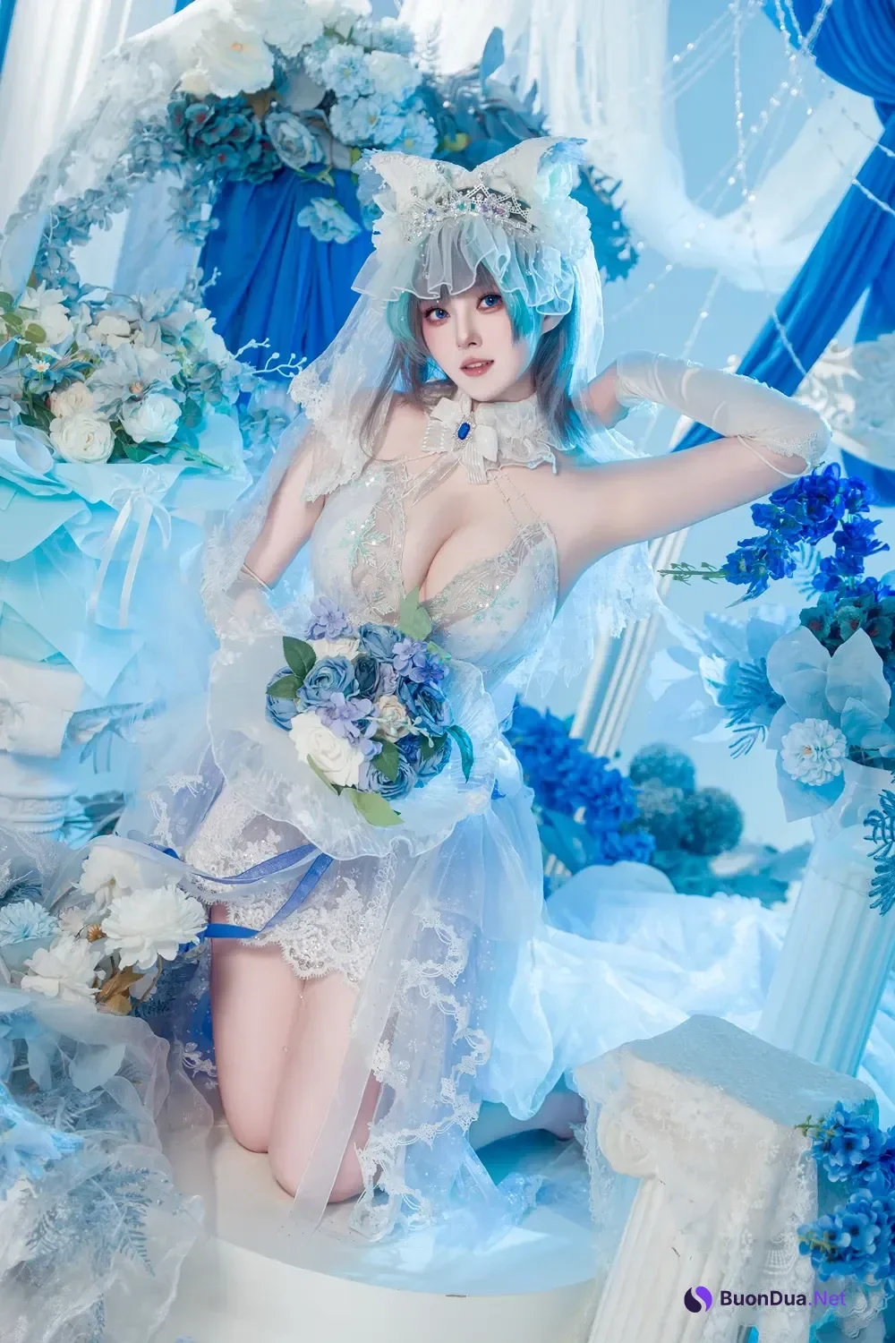 Cosplay Natsuko夏夏子 – 碧蓝航线 柴郡婚纱 - Photo 18