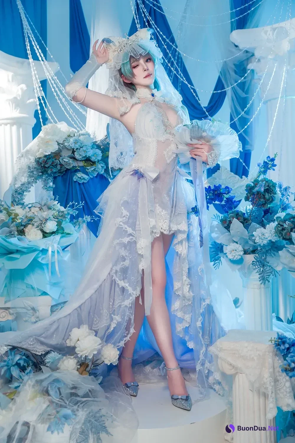 Cosplay Natsuko夏夏子 – 碧蓝航线 柴郡婚纱 - Photo 6