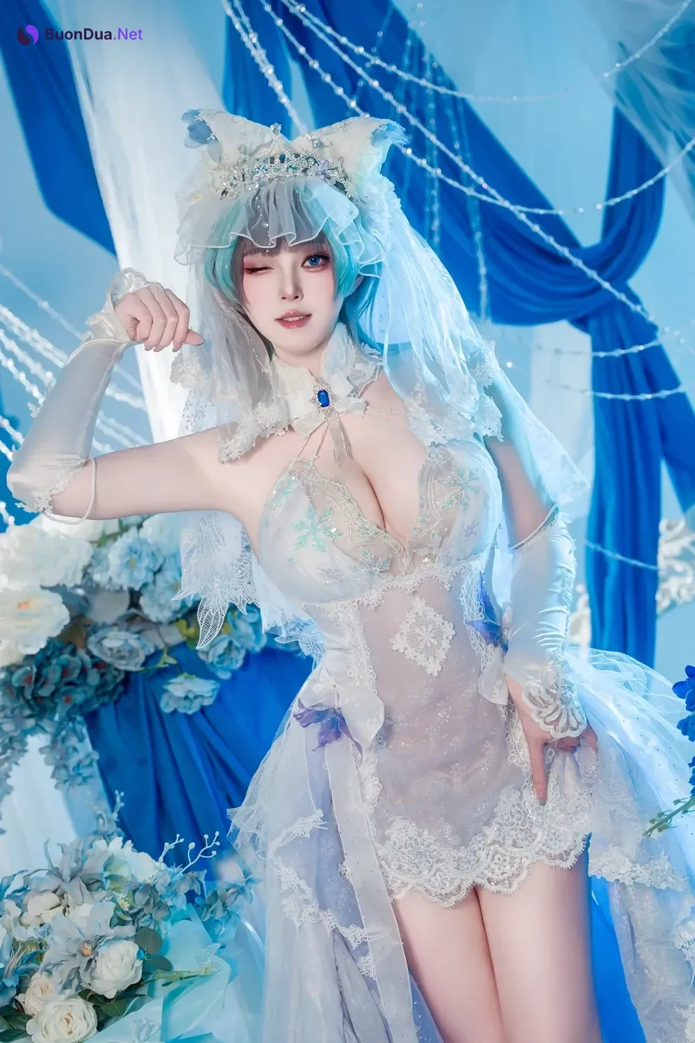 Cosplay Natsuko夏夏子 – 碧蓝航线 柴郡婚纱 - Photo 9