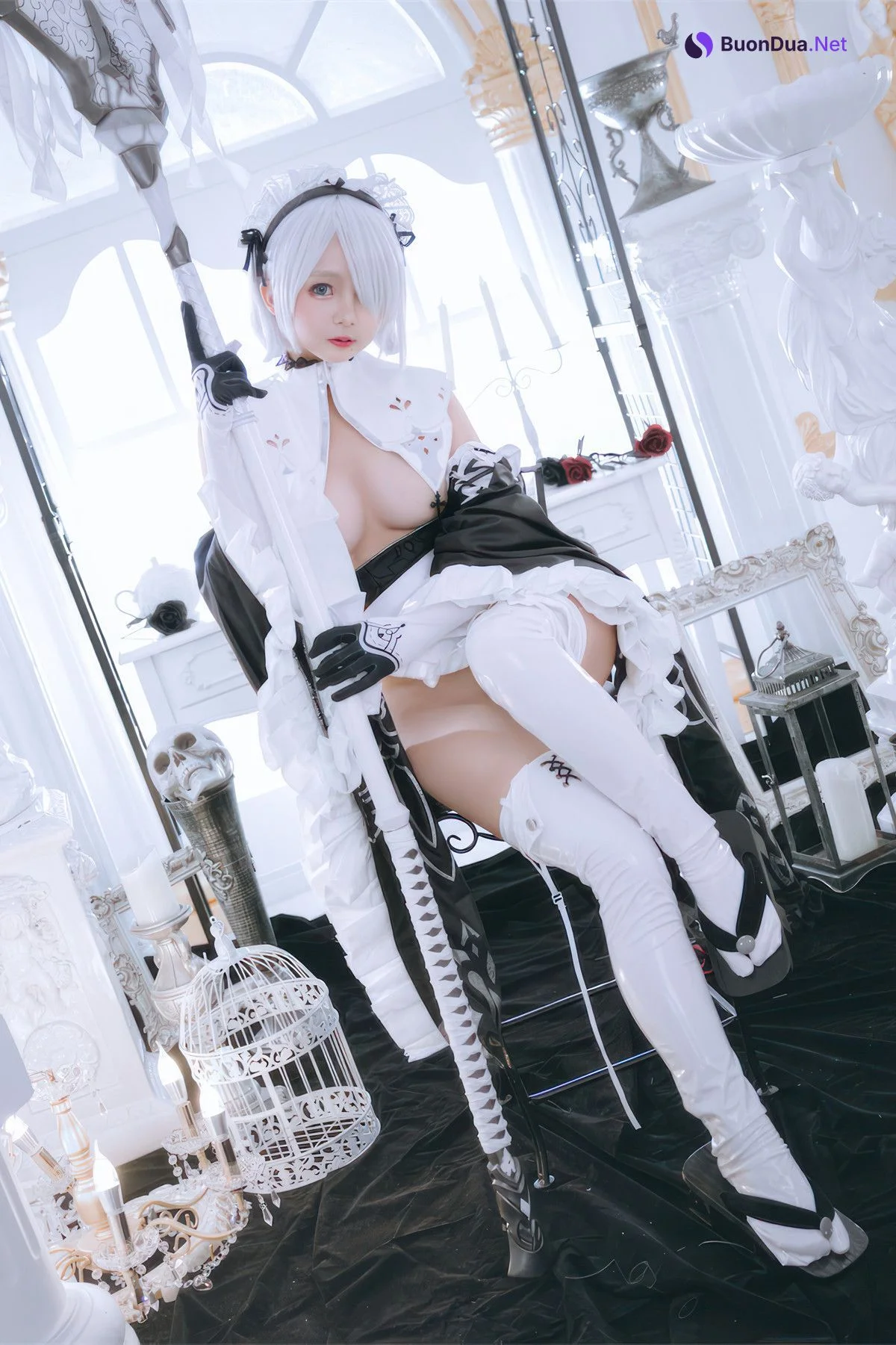 Cosplay Rinaijiao日奈娇 2B奶盖女仆 Set.02 - Photo 2