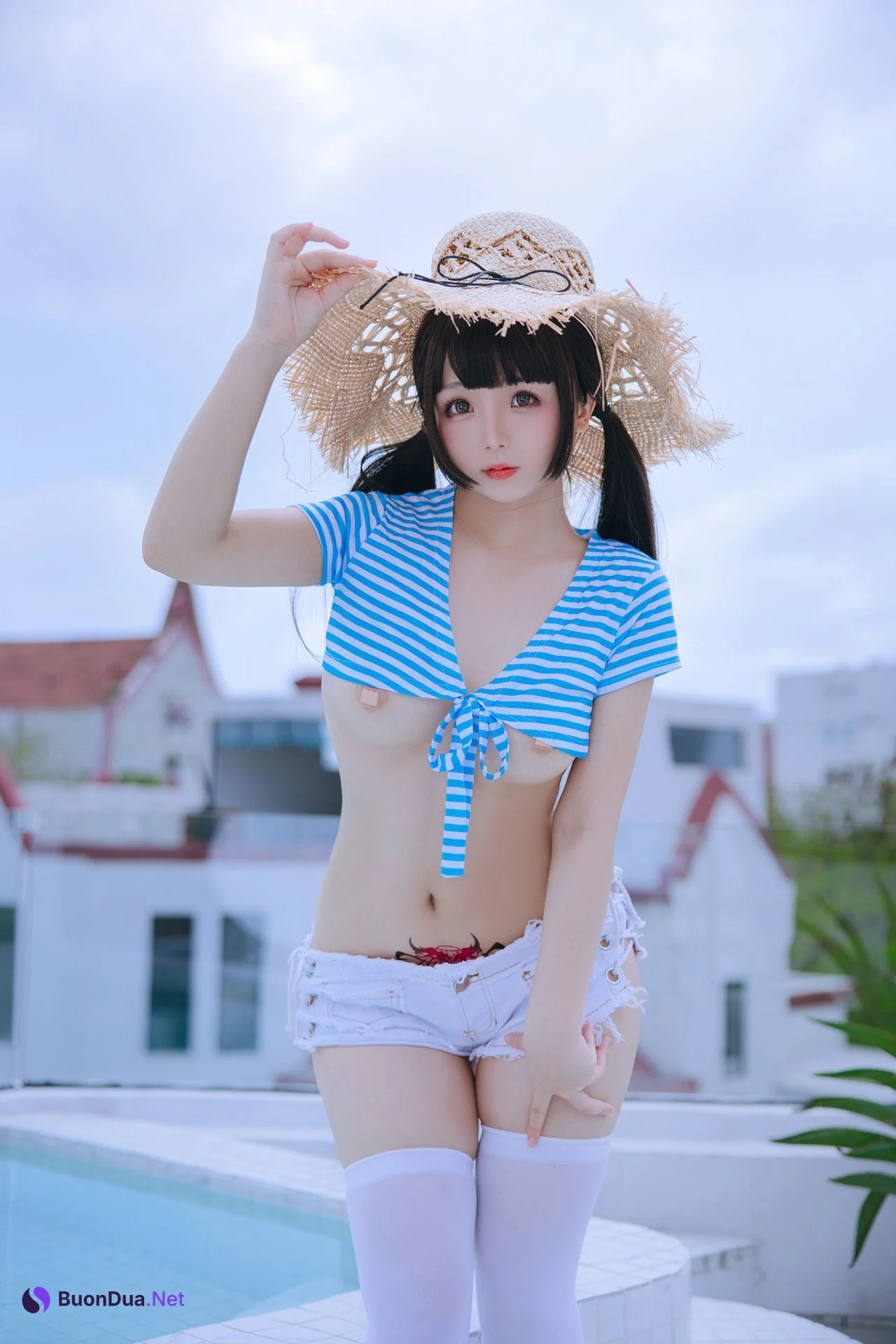 Cosplay Rinaijiao日奈娇 蓝白条 Set.01 - Photo 3