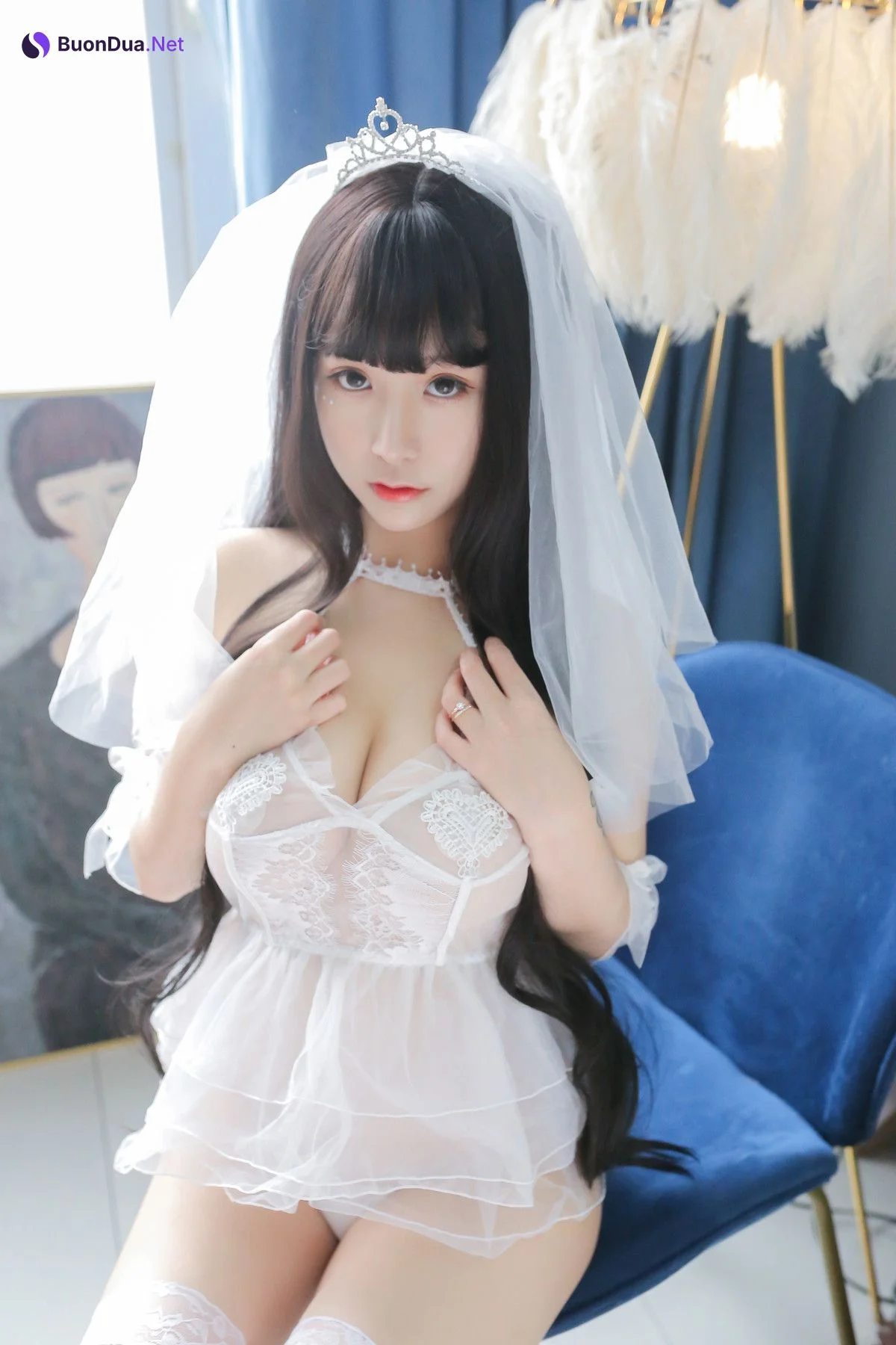 Cosplay 猫九酱Sakura 长发婚纱 Set.01 - 사진 17