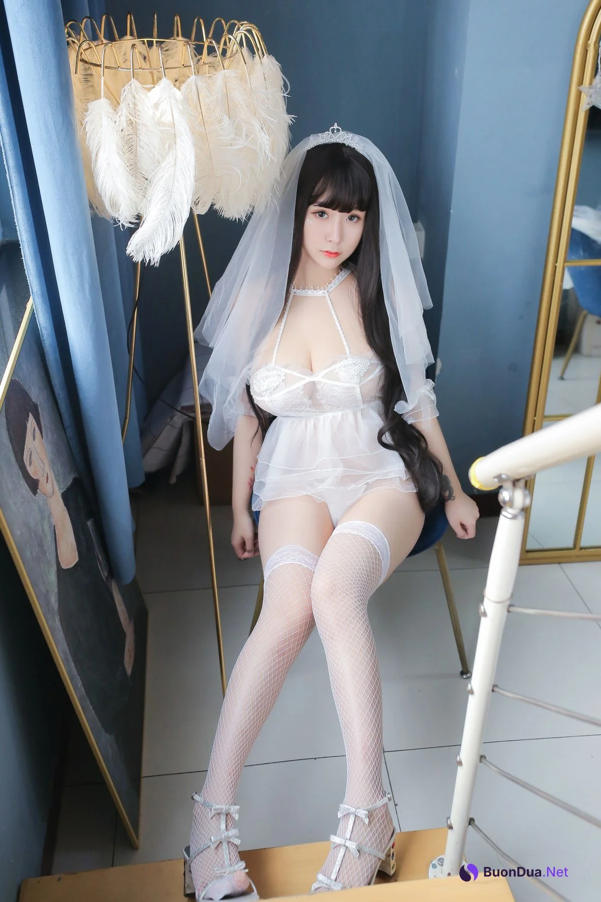Cosplay 猫九酱Sakura 长发婚纱 Set.01 - 사진 18