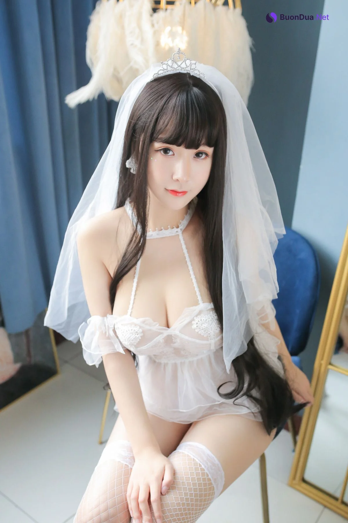 Cosplay 猫九酱Sakura 长发婚纱 Set.01 - 사진 3
