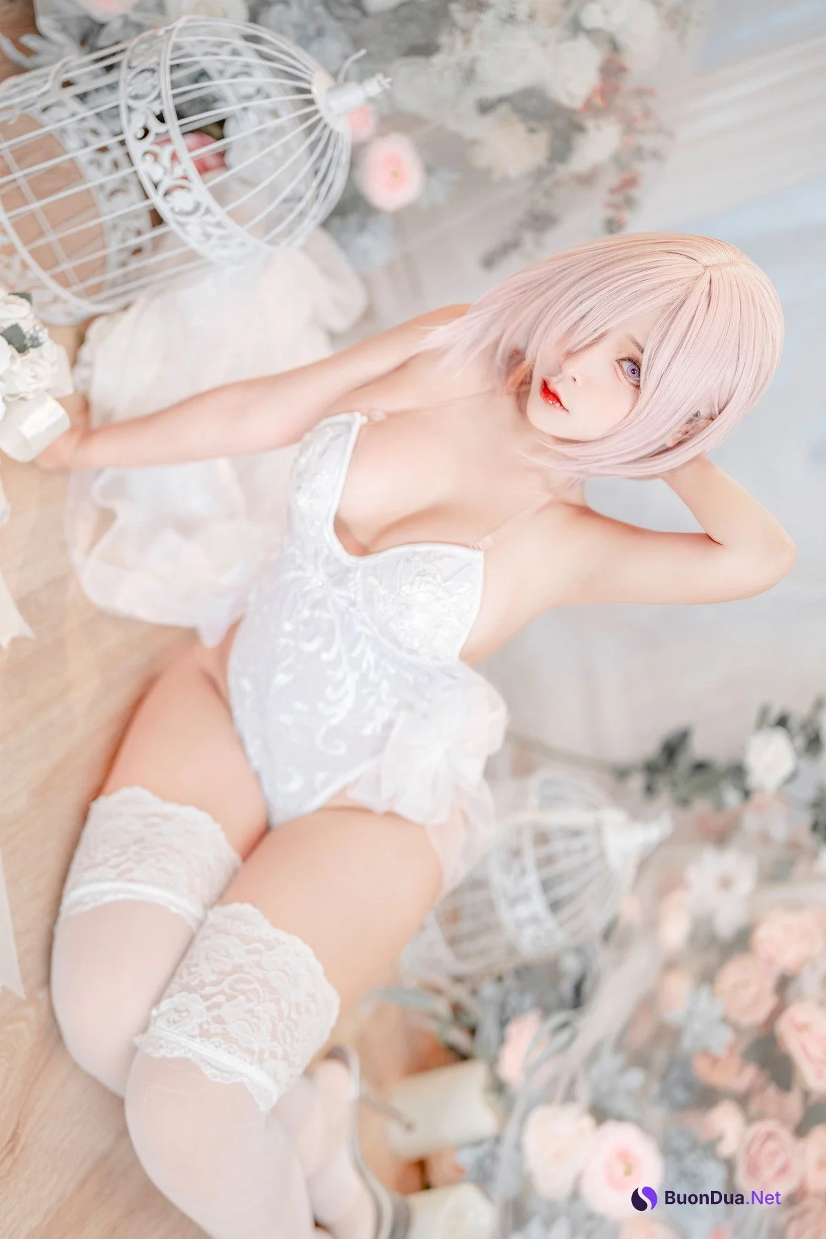 Cosplay SayoMomo小桃 Mashu White Lingerie Body Oi - Photo 2