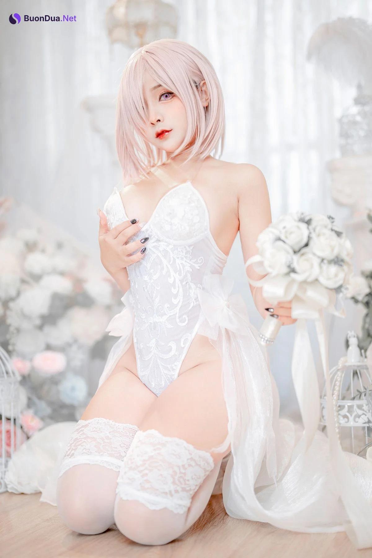 Cosplay SayoMomo小桃 Mashu White Lingerie Body Oi - Photo 4