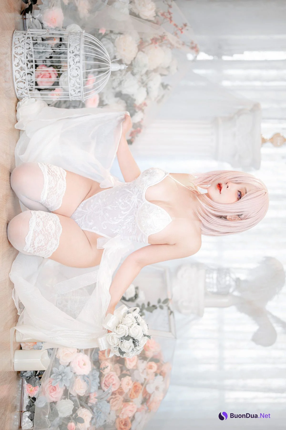 Cosplay SayoMomo小桃 Mashu White Lingerie Body Oi - Photo 6