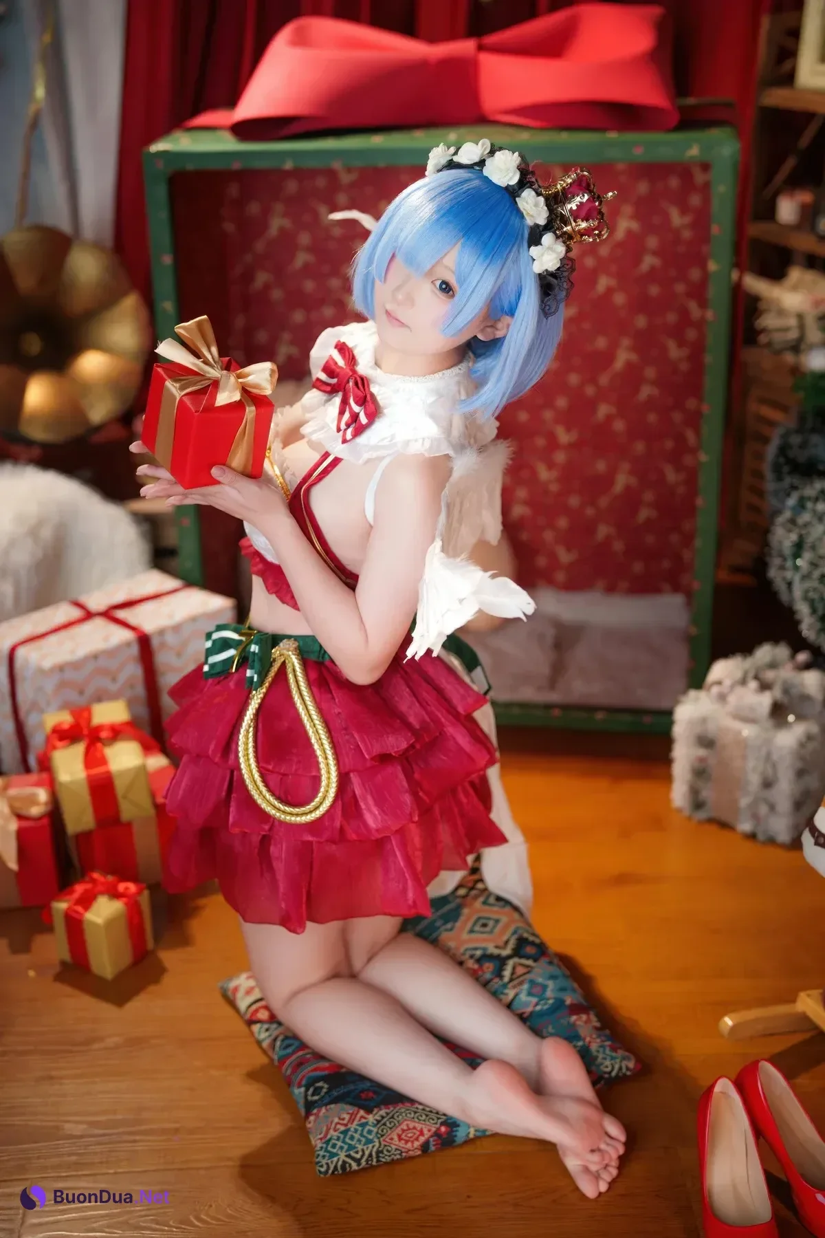 Cosplay Seele麦麦 – 蕾姆 圣诞物语 - Photo 18