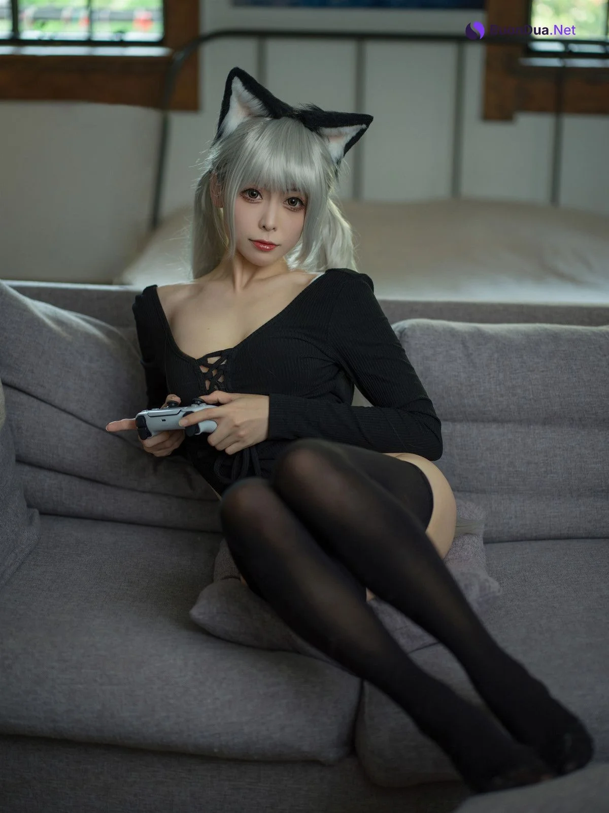 Cosplay 樱岛嗷一 黑猫针织衫连体衣 Set.01 - Photo 2