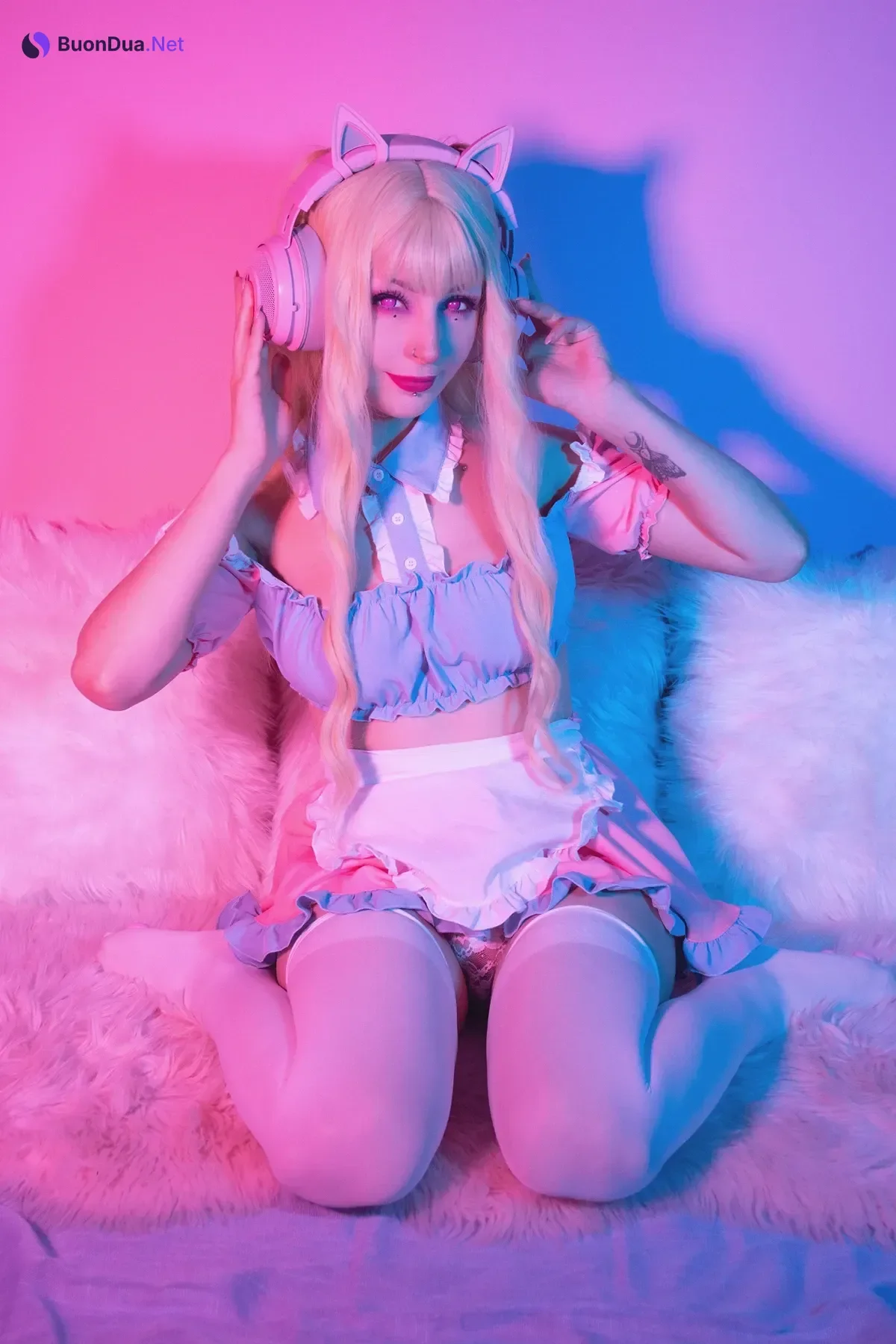Cosplay Shiro Kitsune – 粉红女佣 Pink Maid - Photo 3