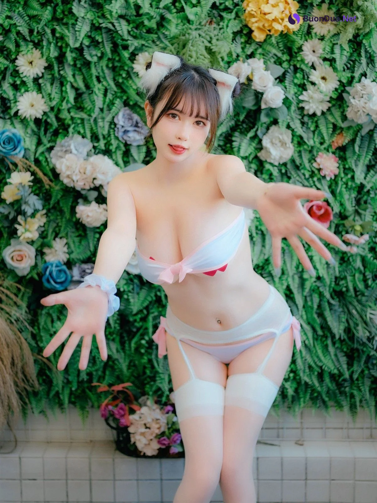 Cosplay Tina很妖孽呀 粉色吊带袜猫女友 - Photo 5