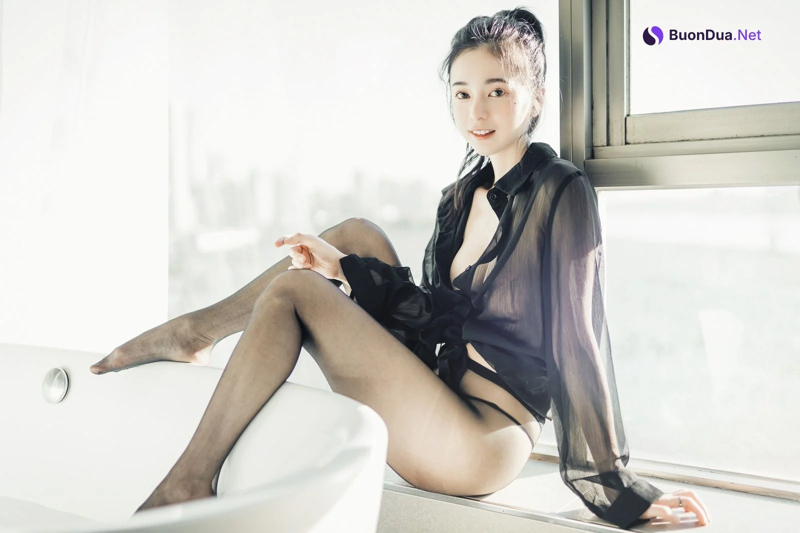 JVID精品 🔞仙仙辰 透明罩衫 透明駱駝蹄內褲 濕潤黑絲 我的女友 這次有點色😈有點甜 Set.02 - Photo 2