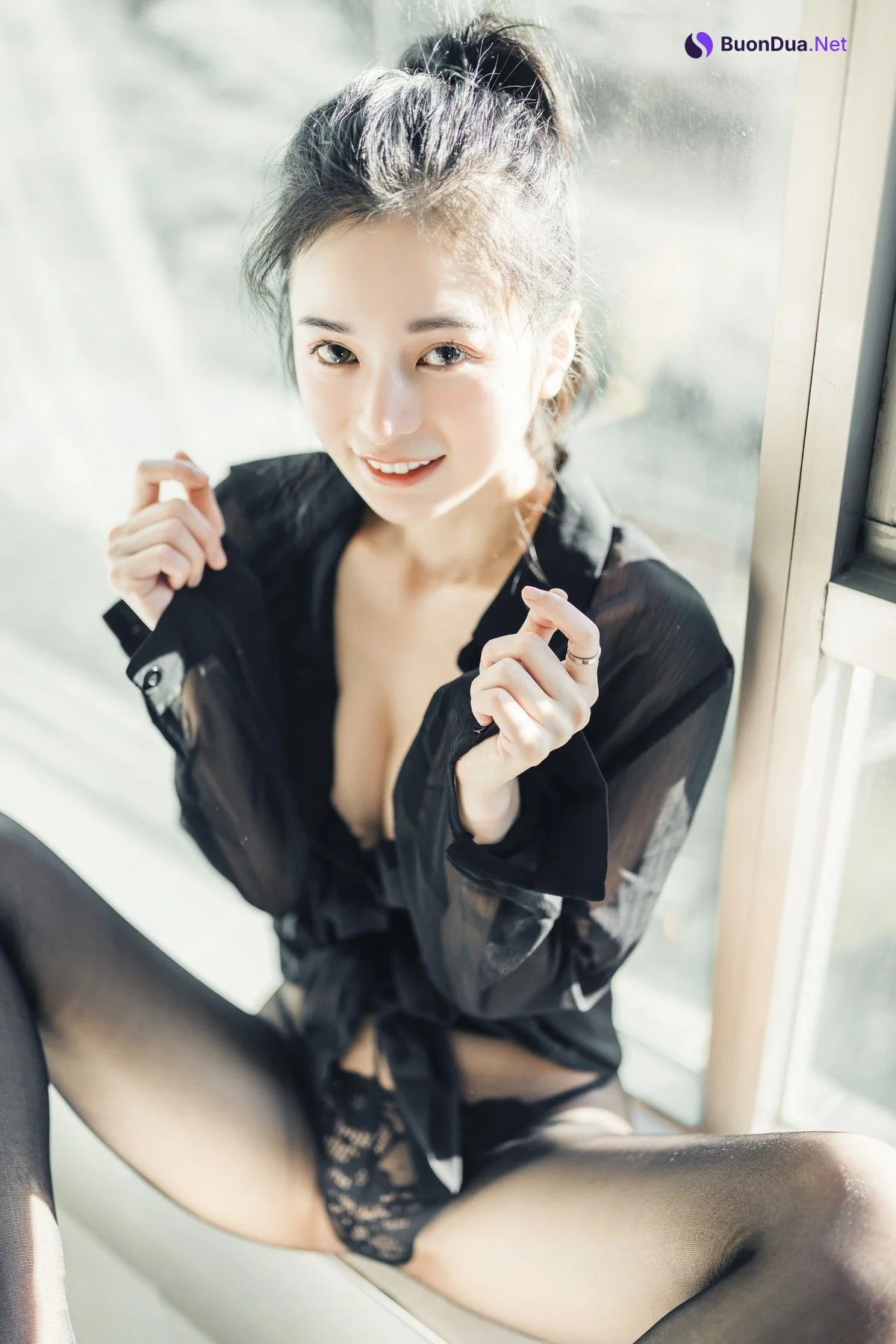 JVID精品 🔞仙仙辰 透明罩衫 透明駱駝蹄內褲 濕潤黑絲 我的女友 這次有點色😈有點甜 Set.02 - Photo 6