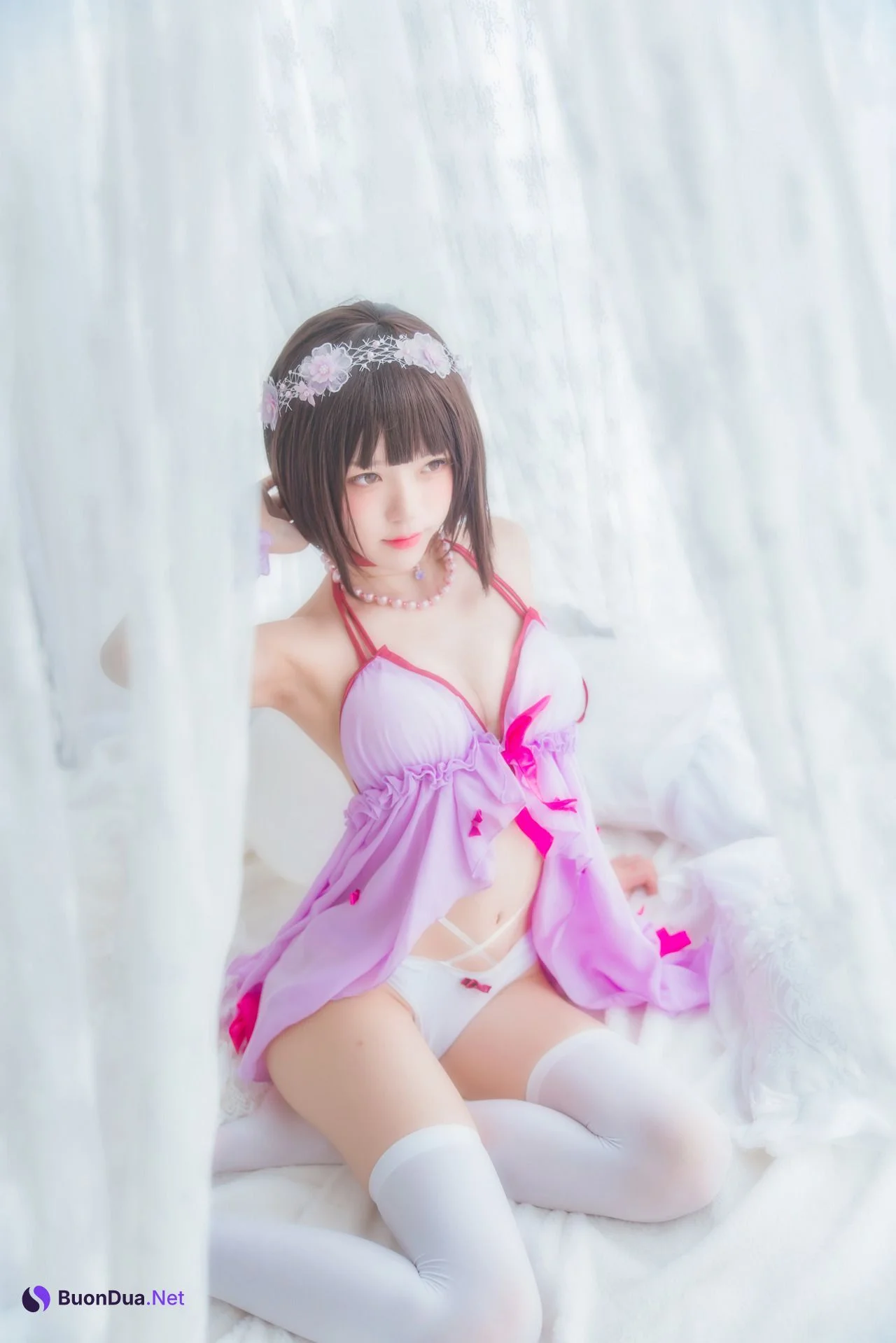 [桜桃喵] 加藤惠 Megumi Kato 紫色小睡裙 - Photo 10