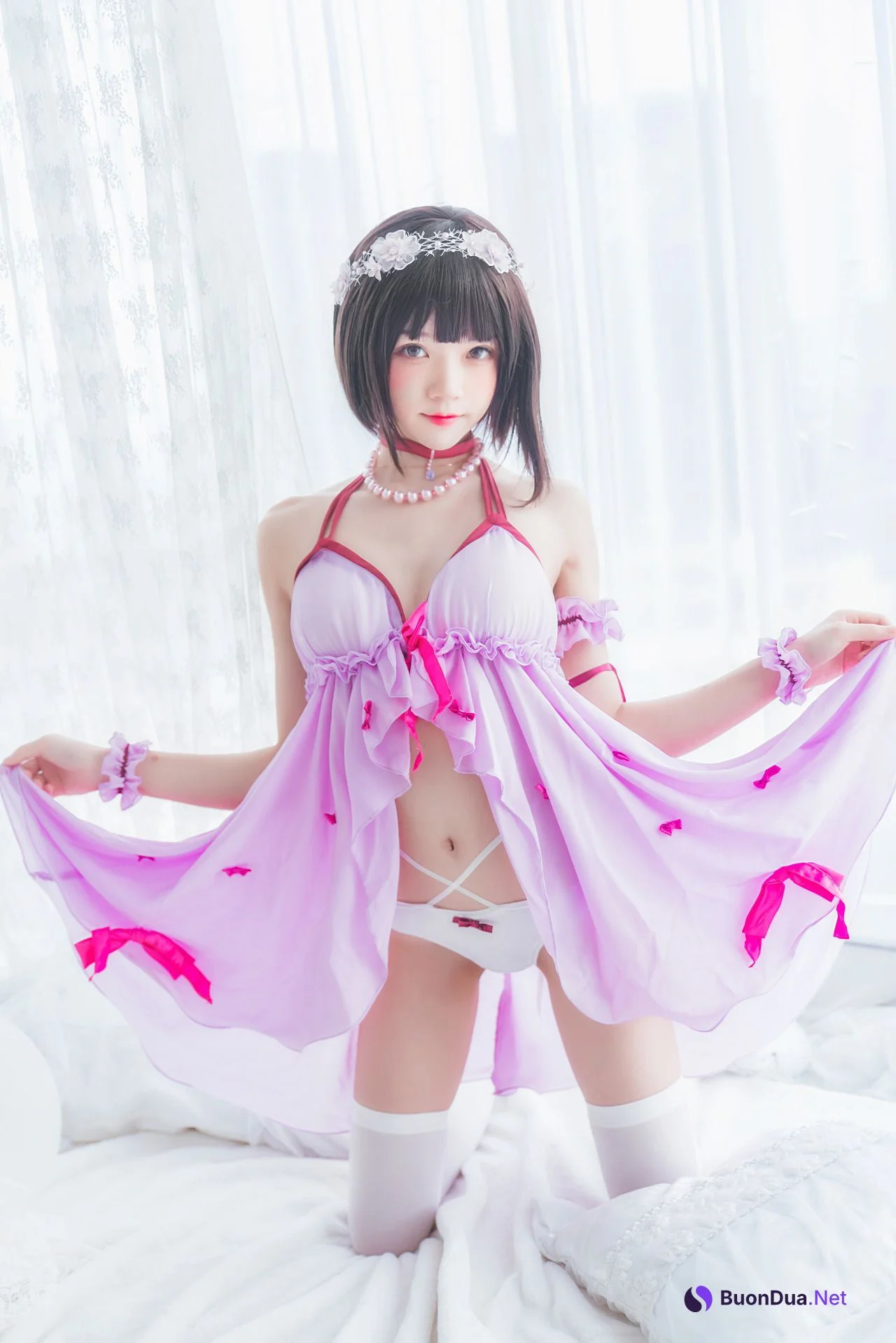 [桜桃喵] 加藤惠 Megumi Kato 紫色小睡裙 - Photo 18