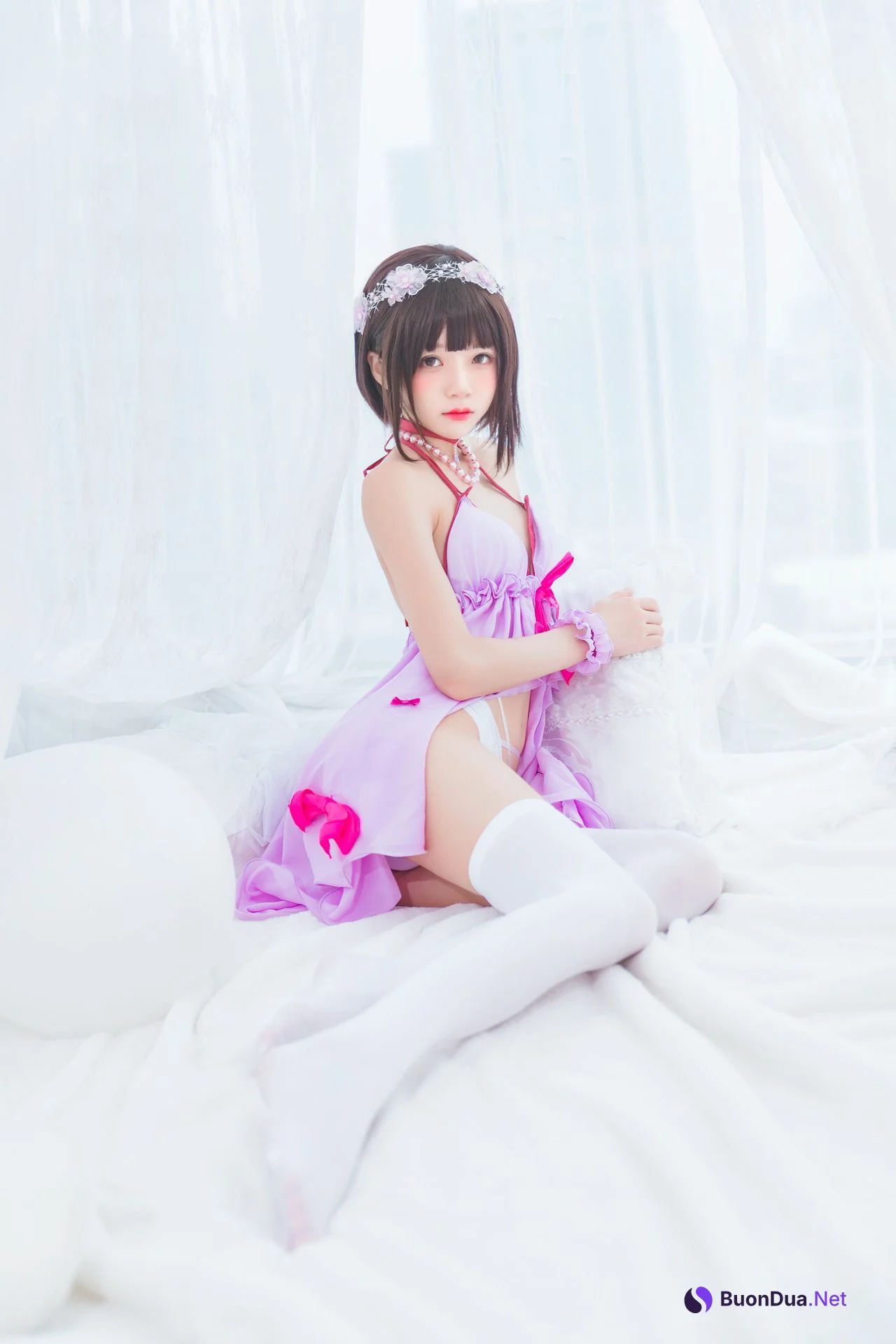 [桜桃喵] 加藤惠 Megumi Kato 紫色小睡裙 - Photo 3