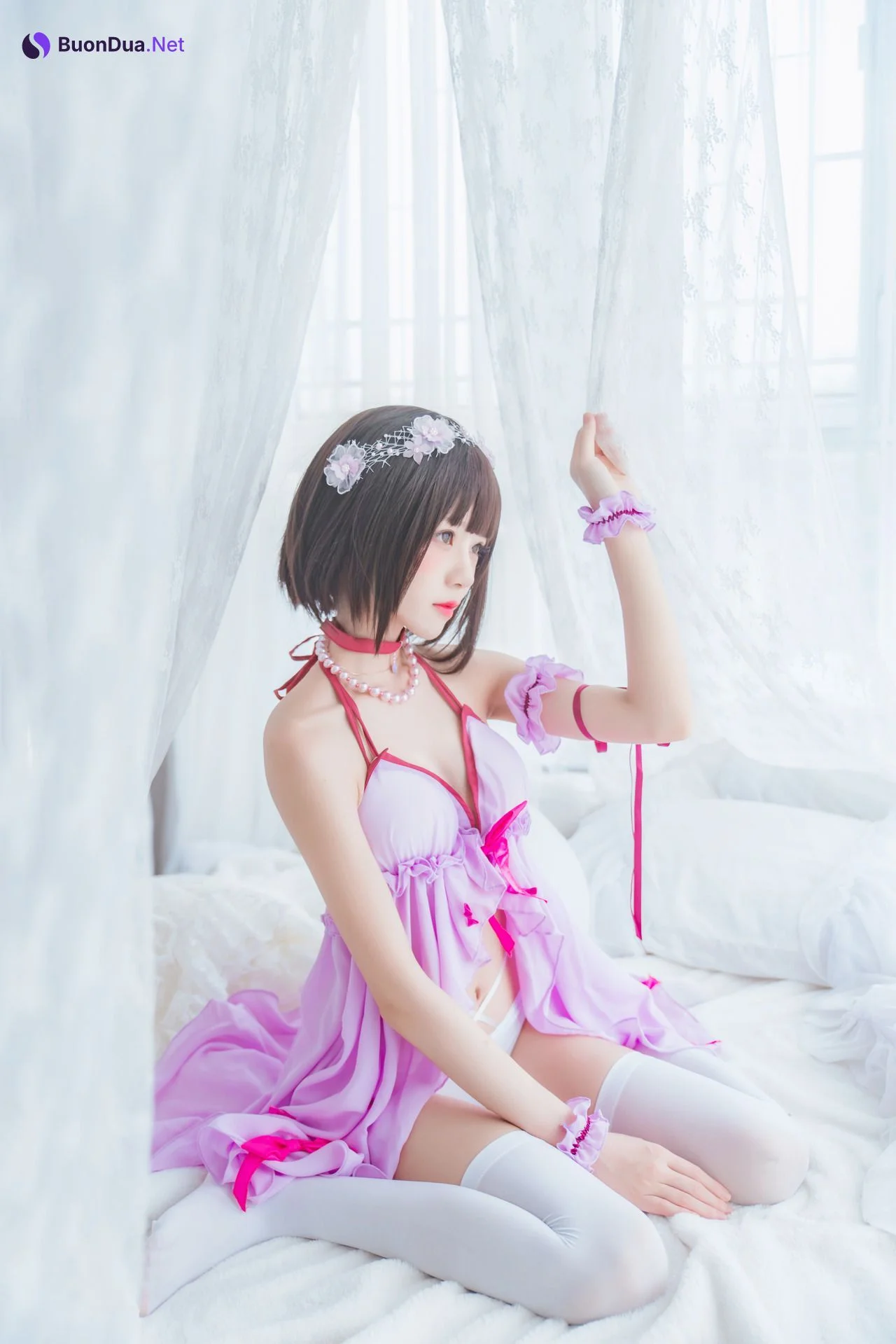 [桜桃喵] 加藤惠 Megumi Kato 紫色小睡裙 - Photo 5