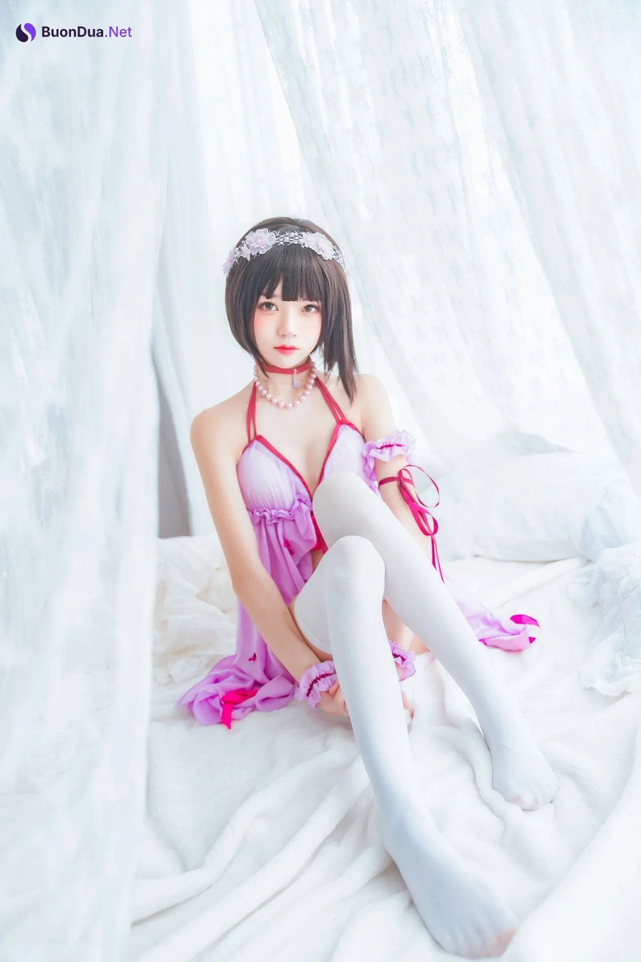 [桜桃喵] 加藤惠 Megumi Kato 紫色小睡裙 - Photo 6
