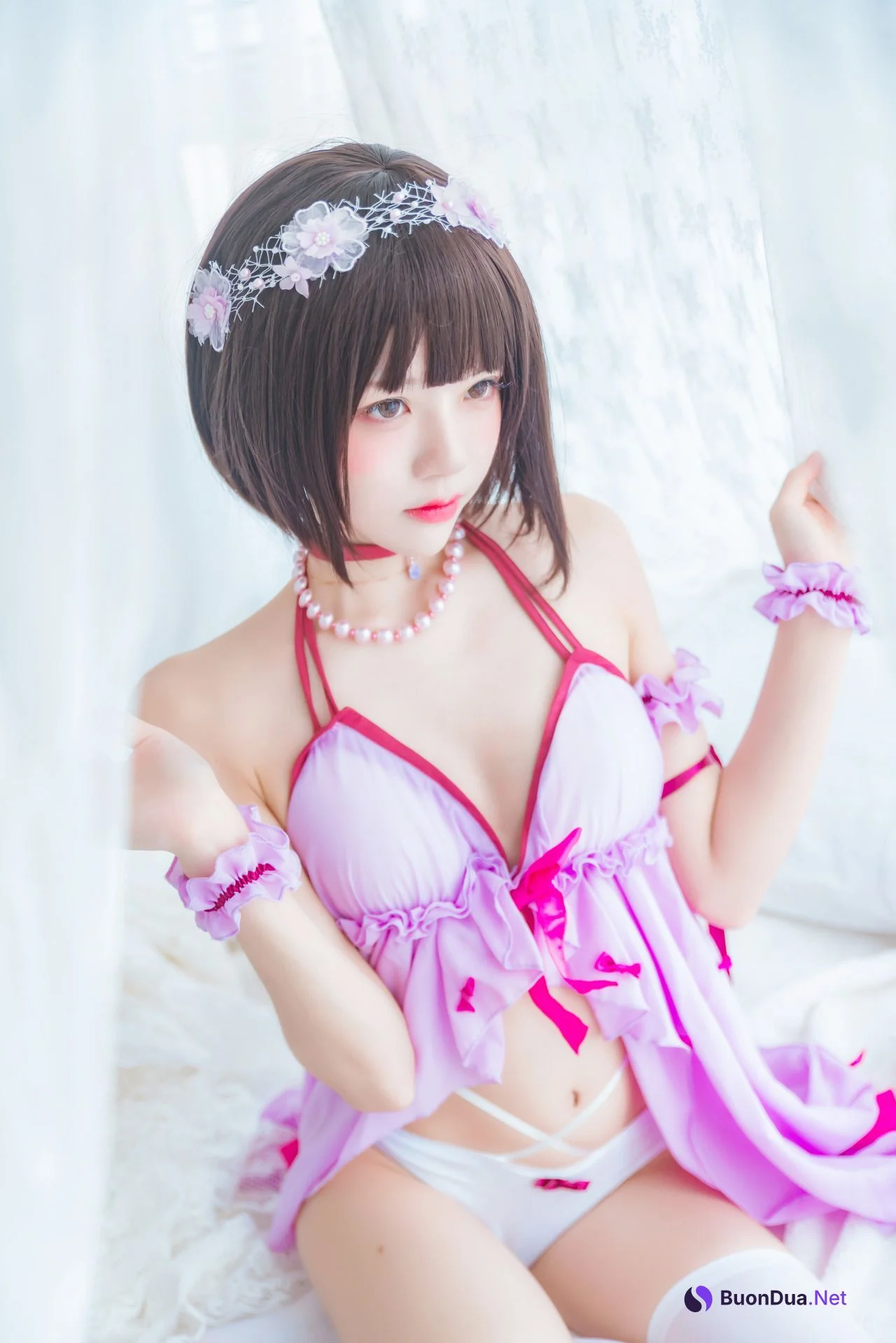 [桜桃喵] 加藤惠 Megumi Kato 紫色小睡裙 - Photo 8