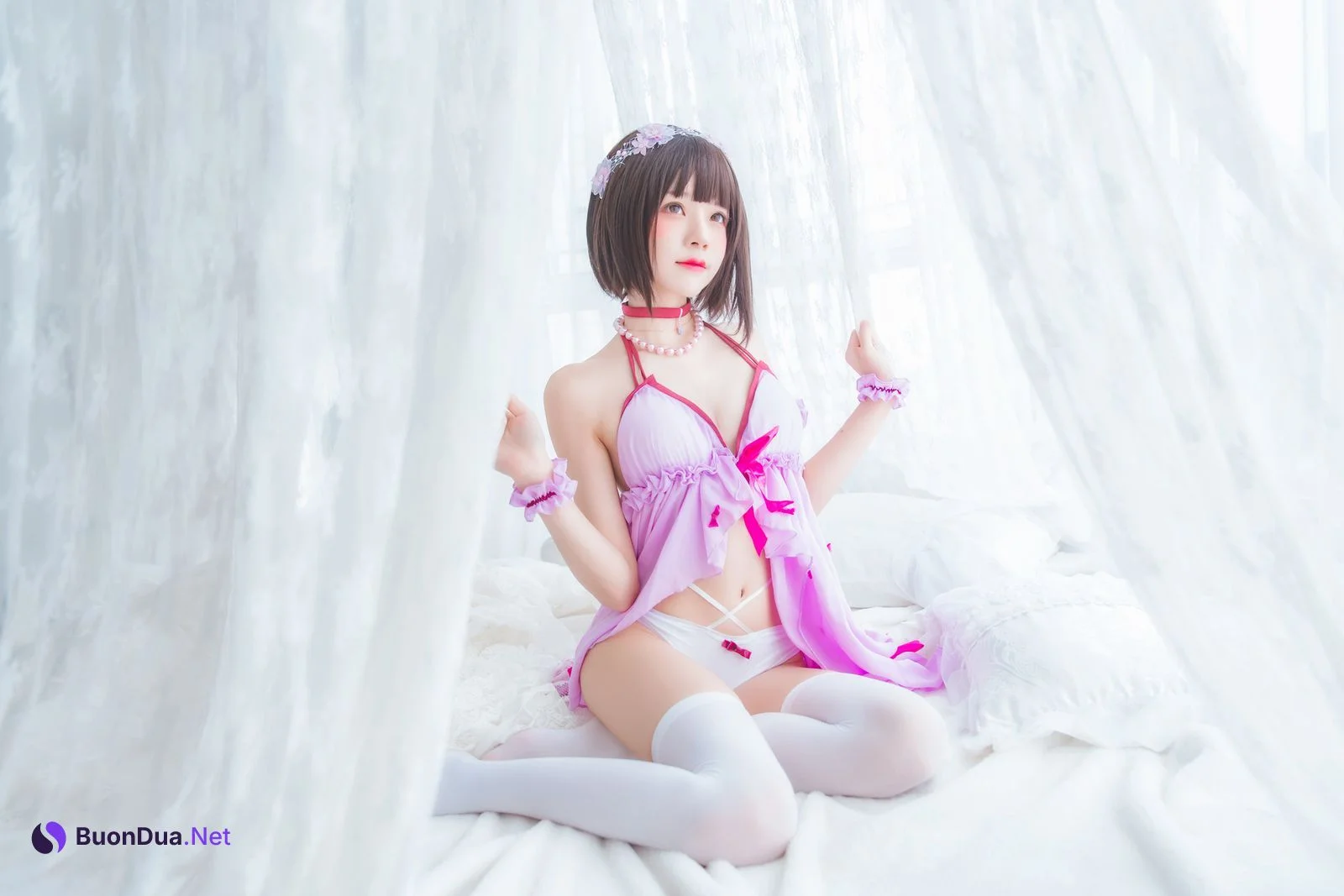 [桜桃喵] 加藤惠 Megumi Kato 紫色小睡裙 - Photo 9