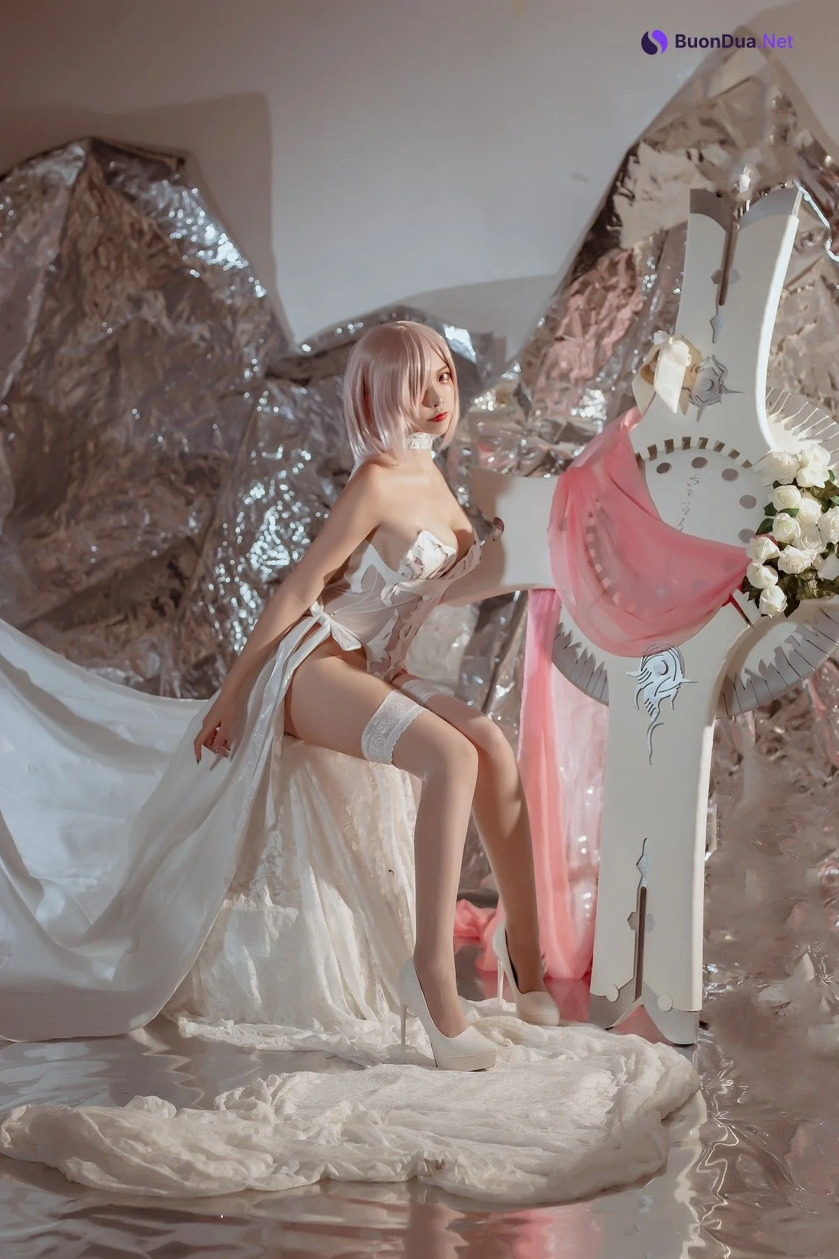 二佐Nisa Cosplay 玛修婚纱 - 사진 3