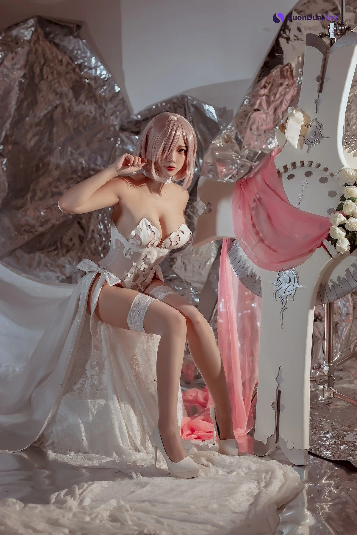 二佐Nisa Cosplay 玛修婚纱 - 사진 5