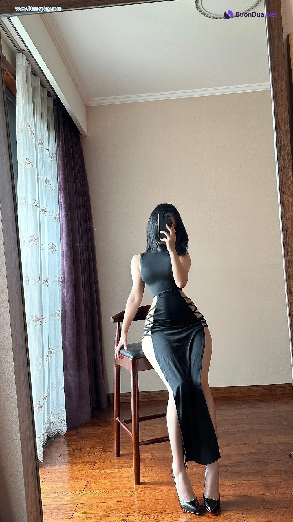 俏妞qiaoniuTT – 国风黑丝开叉旗袍 Sexy Black Qi Pao - Photo 19